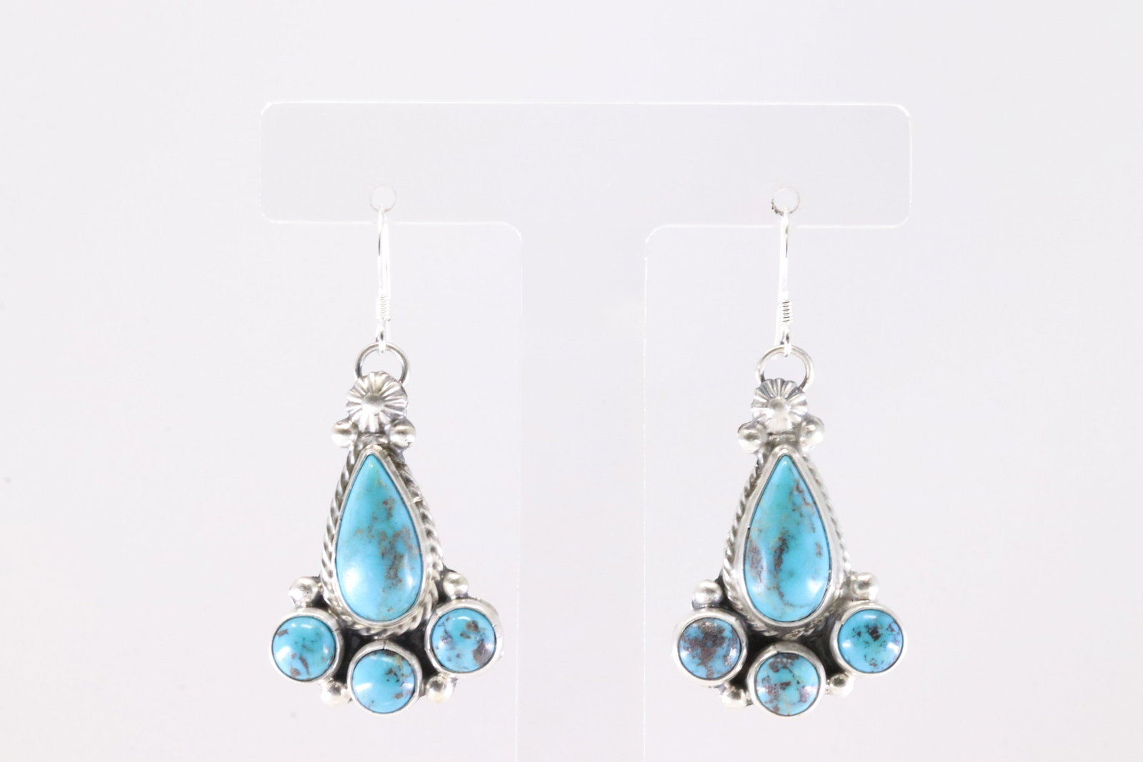 Native America Navajo Sterling Silver Turquoise Dangling Earring's By Darrell Morgan.: This is a Native America Navajo Sterling Silver Turquoise Dangling Earring's By Darrell Morgan. Stamp DM.