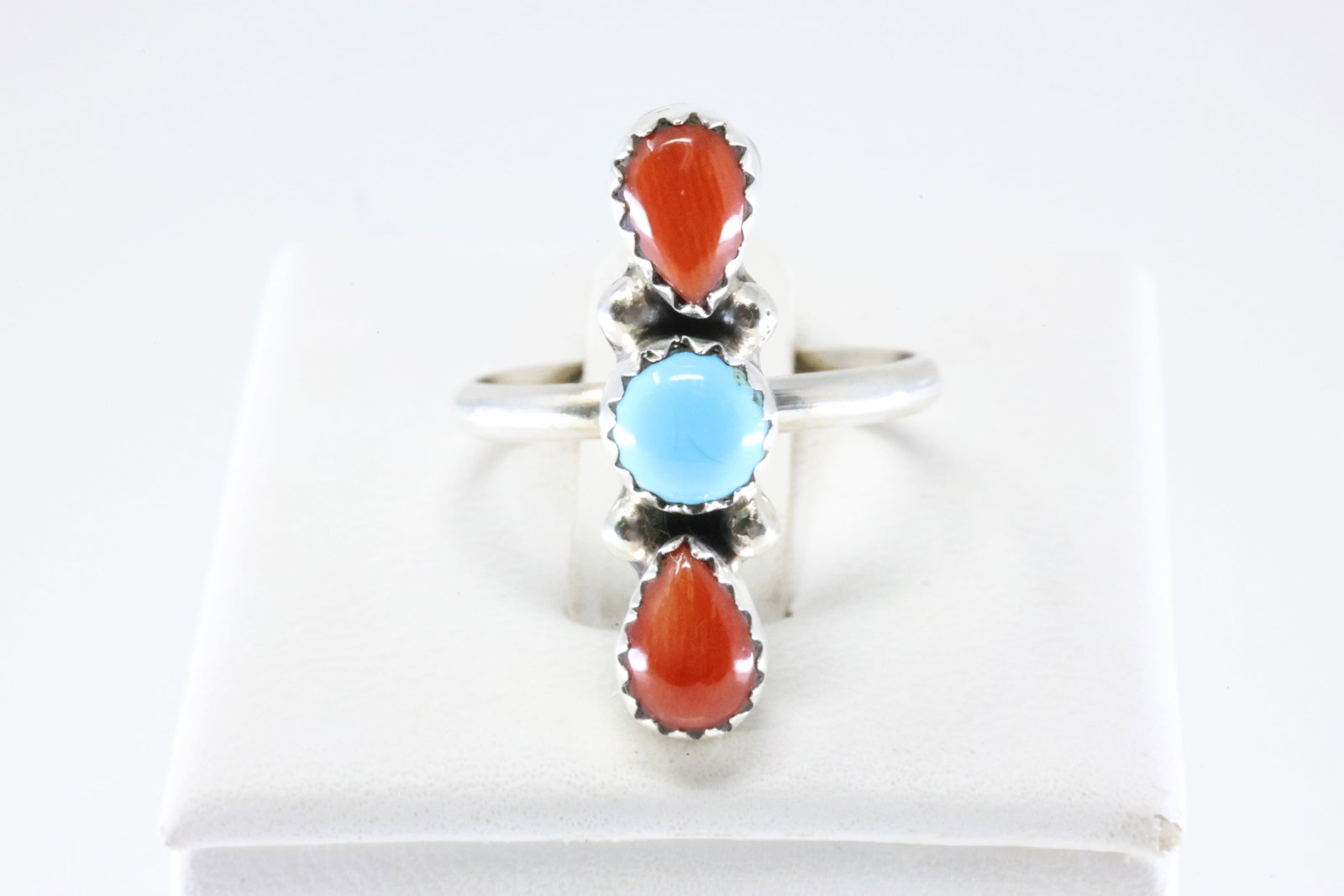 America Sterling Silver Coral & Turquoise Ring.: This is a America Sterling Silver Coral & Turquoise Ring. Ring Size: 7.25.