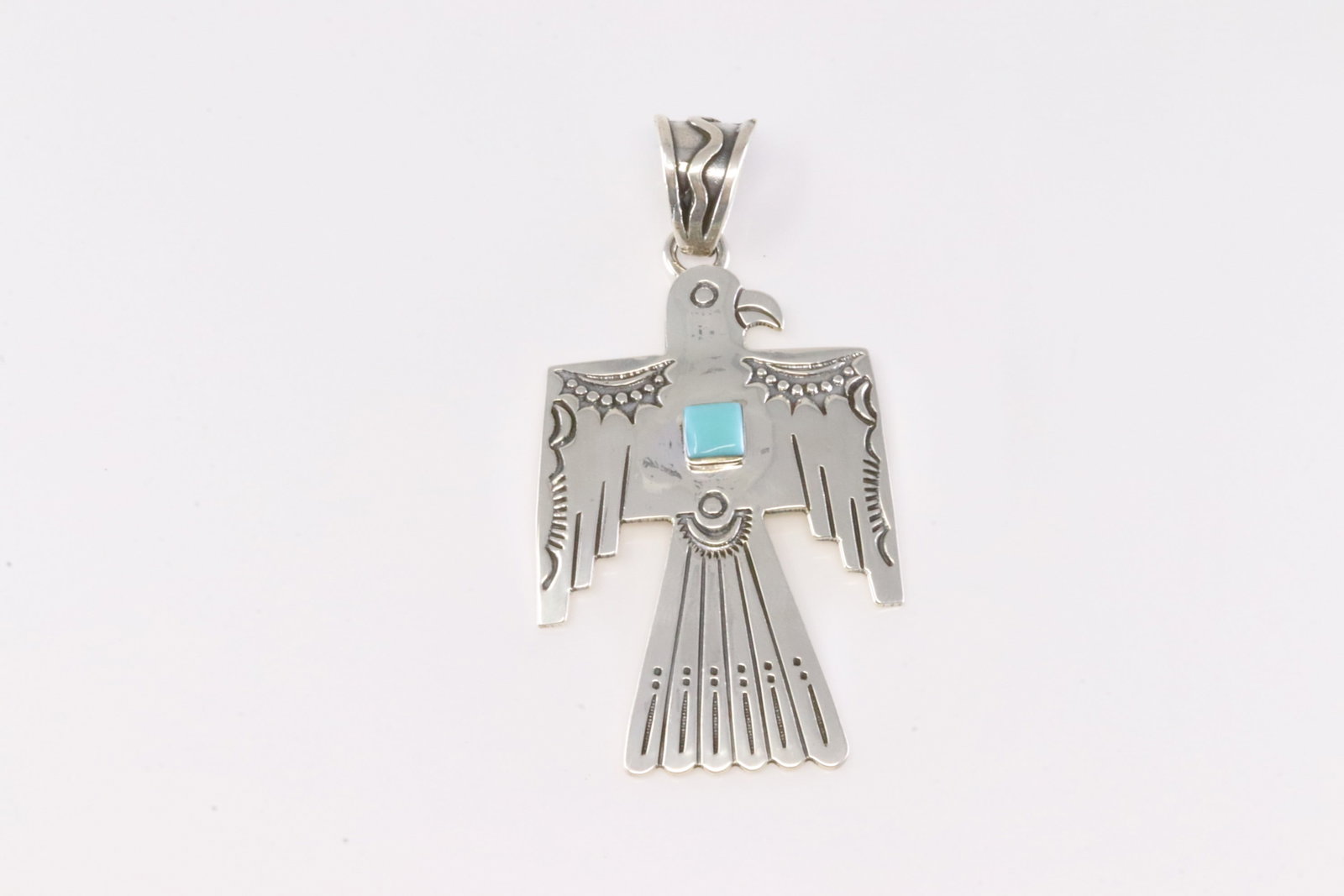 Native America Navajo Sterling Silver Turquoise Thunderbird Pendant By Brandon Belin.: This is a Native America Navajo Sterling Silver Turquoise Thunderbird Pendant By Brandon Belin.