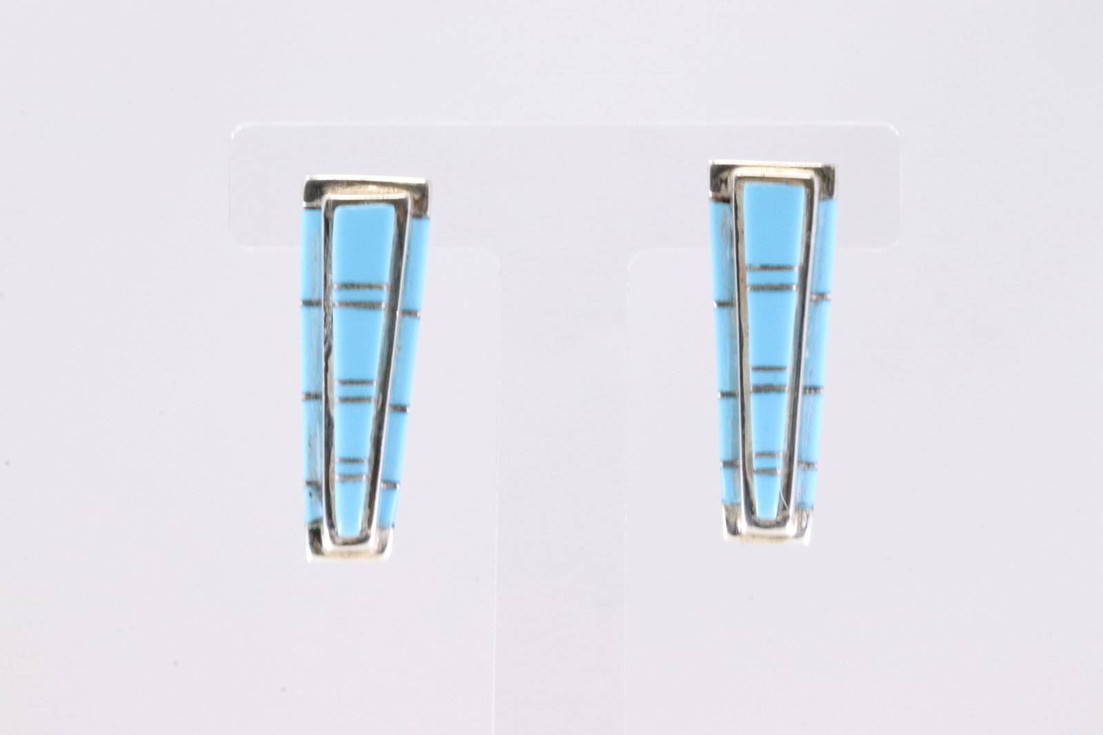 Native America Zuni Sterling Silver Turquoise Inlay Post Earring's By B.P.: This is a Native America Zuni Sterling Silver Turquoise Inlay Post Earring's By B.P.