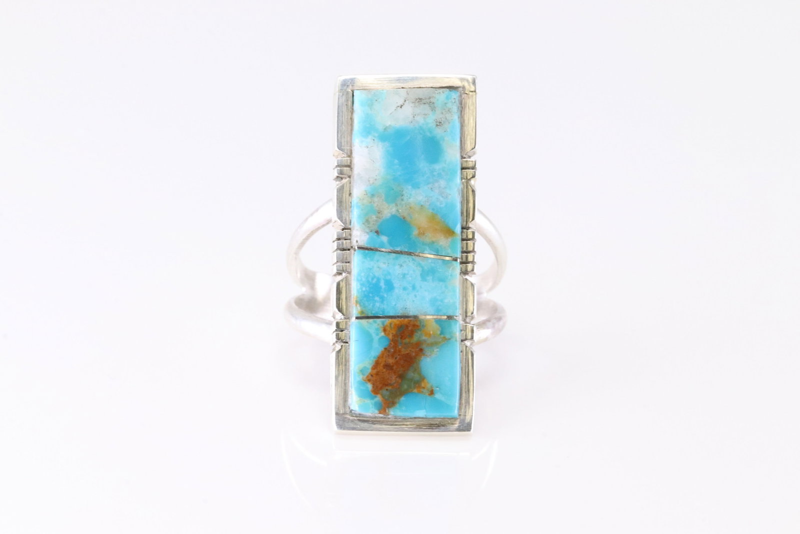 Native America Navajo Sterling Silver Turquoise Inlay Ring By SF. (1 of 4)