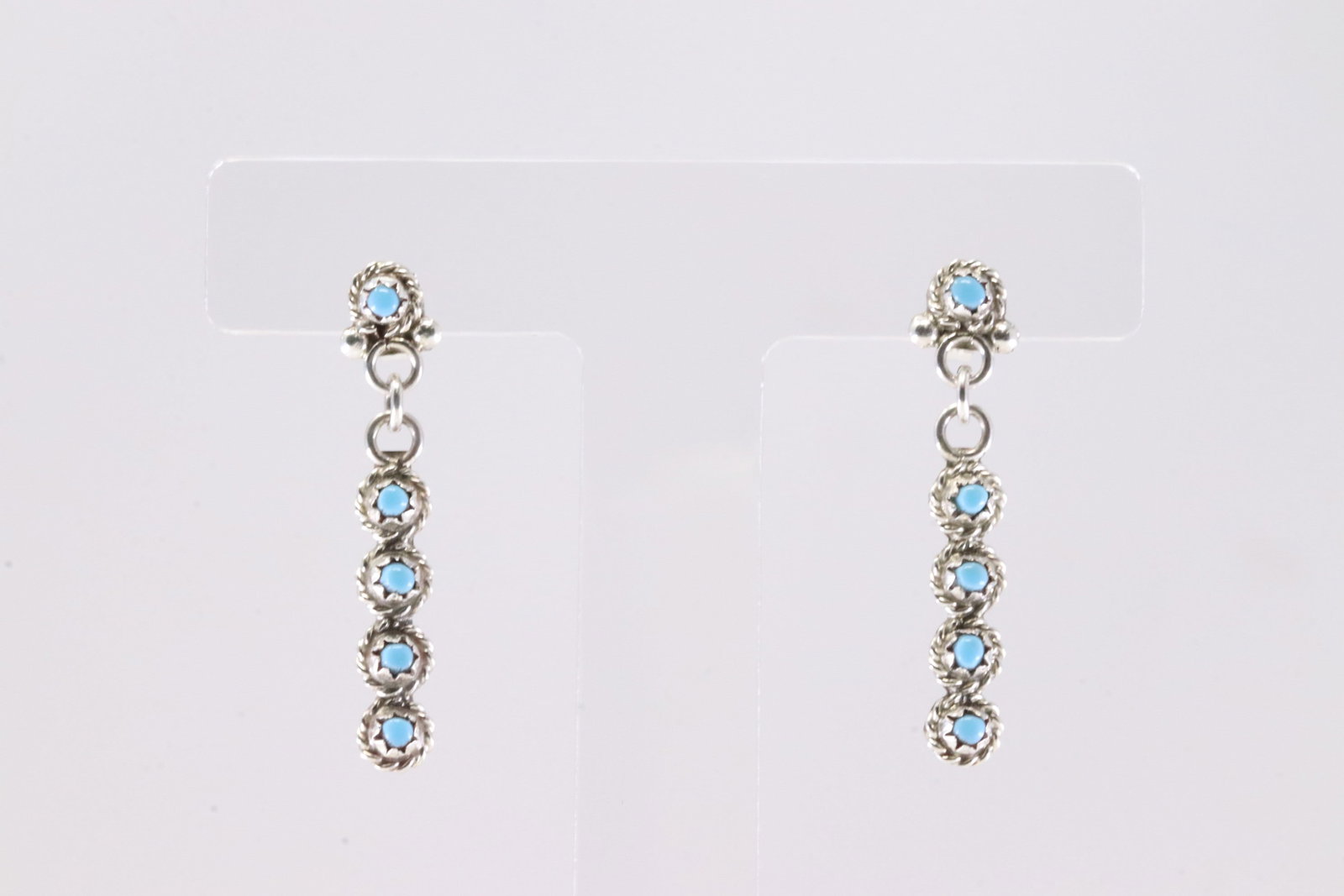 Native America Navajo Sterling Silver Turquoise Post / Dangling Earring's By B.N.: This is a Native America Navajo Sterling Silver Turquoise Post / Dangling Earring's By B.N.