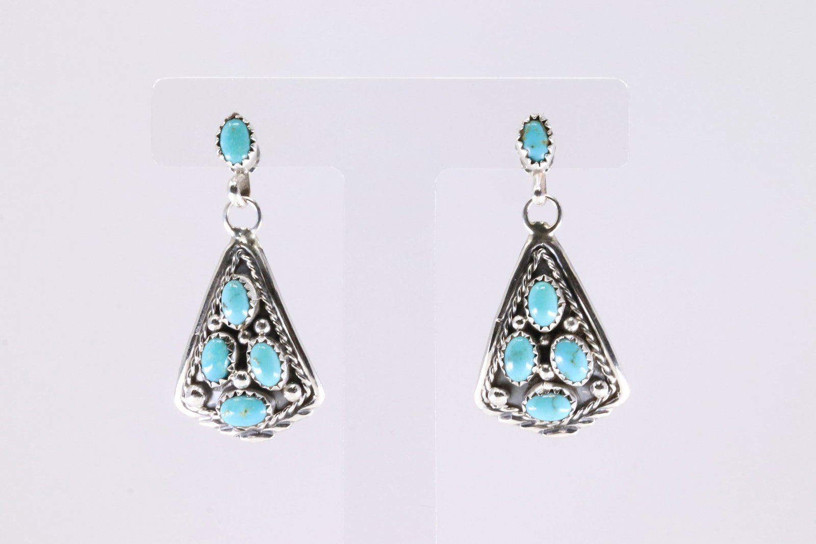 Native America Navajo Sterling Silver Turquoise Post Dangling Earring's By Melvin Chee.: This is a Native America Navajo Sterling Silver Turquoise Post Dangling Earring's By Melvin Chee. Stamp M Chee.