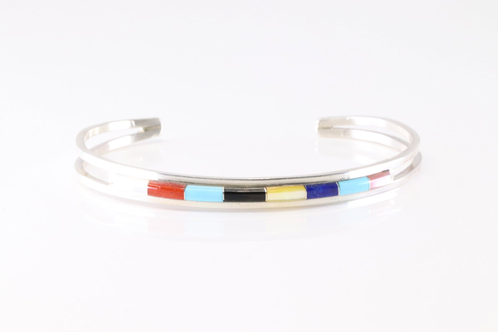Native America Navajo Sterling Silver Multicolor Stone Inlay Bracelet Cuff By ALW. From C Company.: This is a Native America Navajo Sterling Silver Multicolor Stone Inlay Bracelet Cuff By ALW. From C Company. Stamp By C Company.
