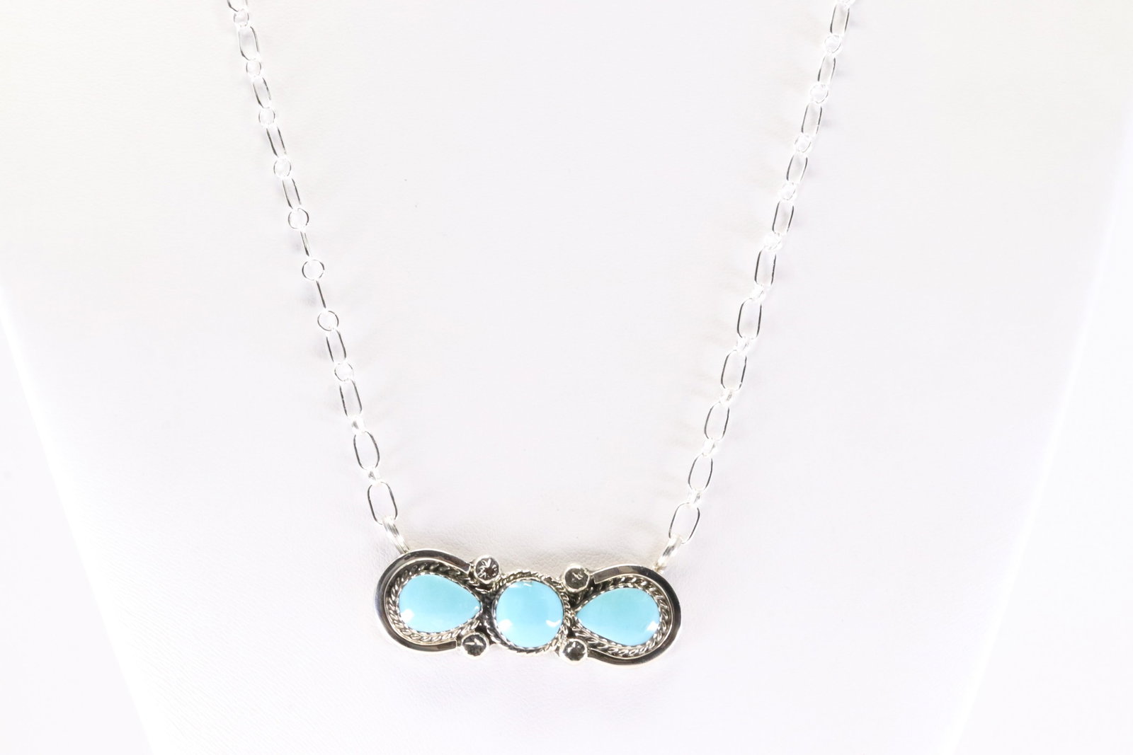 Native America Navajo Sterling Silver Turquoise Necklace By Fannie Platero. From R.B Company. (1 of 4)