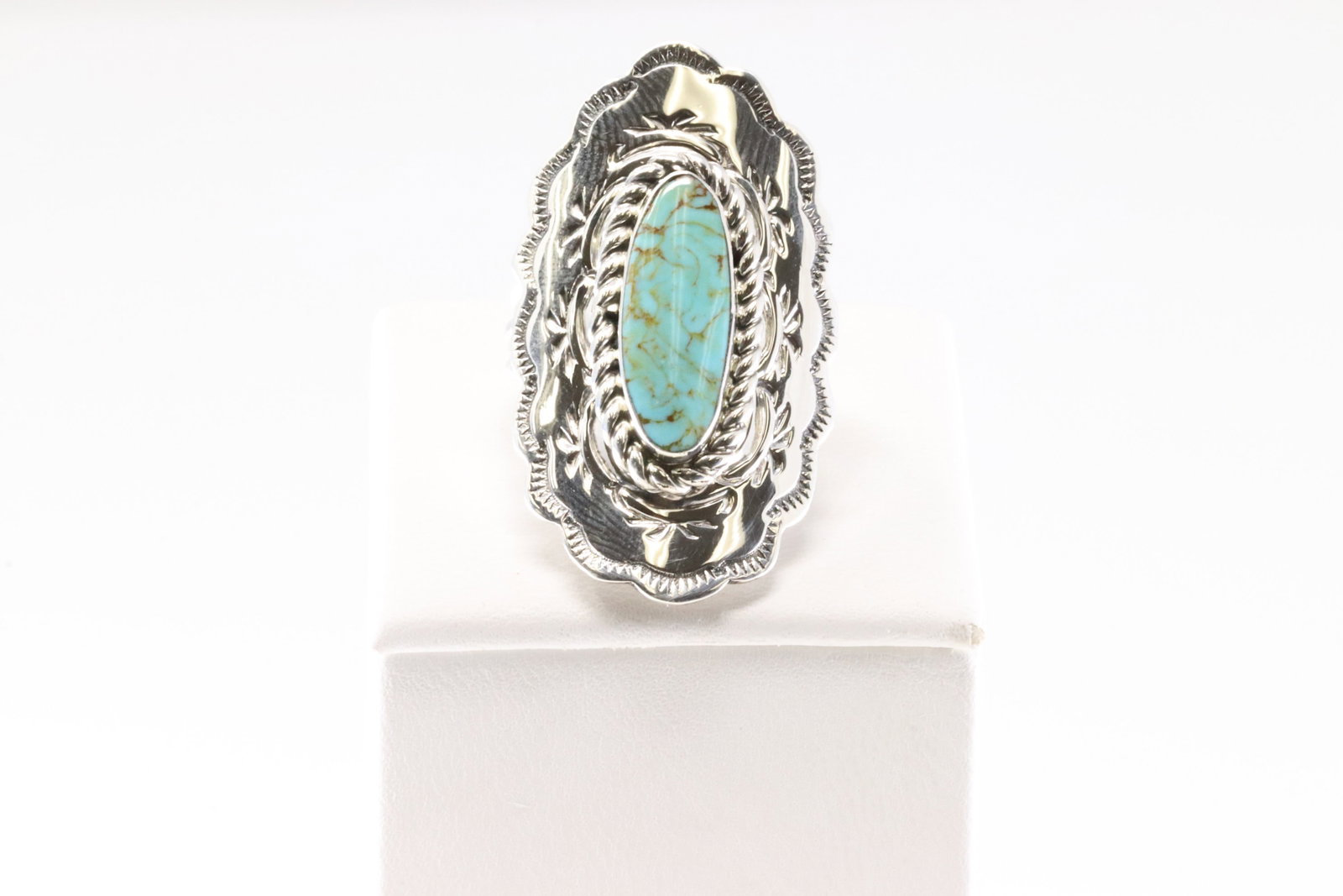 Native America Navajo Sterling Silver Turquoise Ring By Charlene Yazzie.: This is a Native America Navajo Sterling Silver Turquoise Ring By Charlene Yazzie. Stamp C. Yazzie. Ring Size: 5.50.