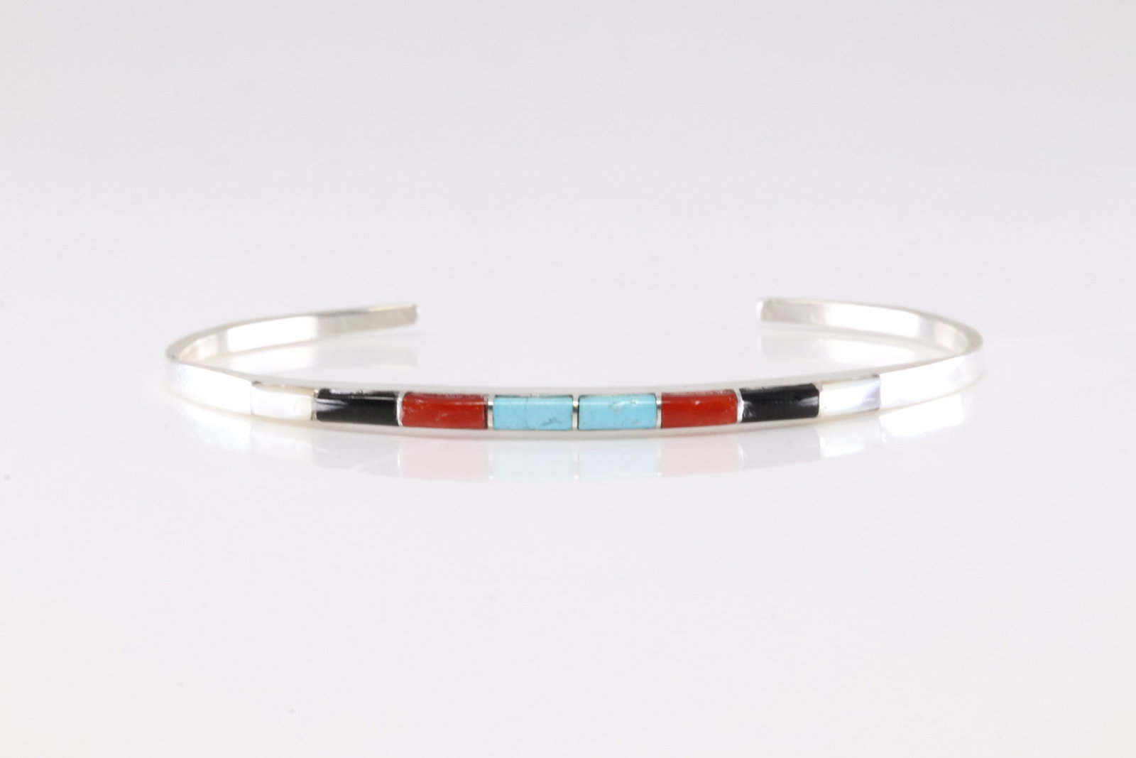 America Sterling Silver Multi-Color Stone Inlay Bracelet.: This is a America Sterling Silver Multi-Color Stone Inlay Bracelet.