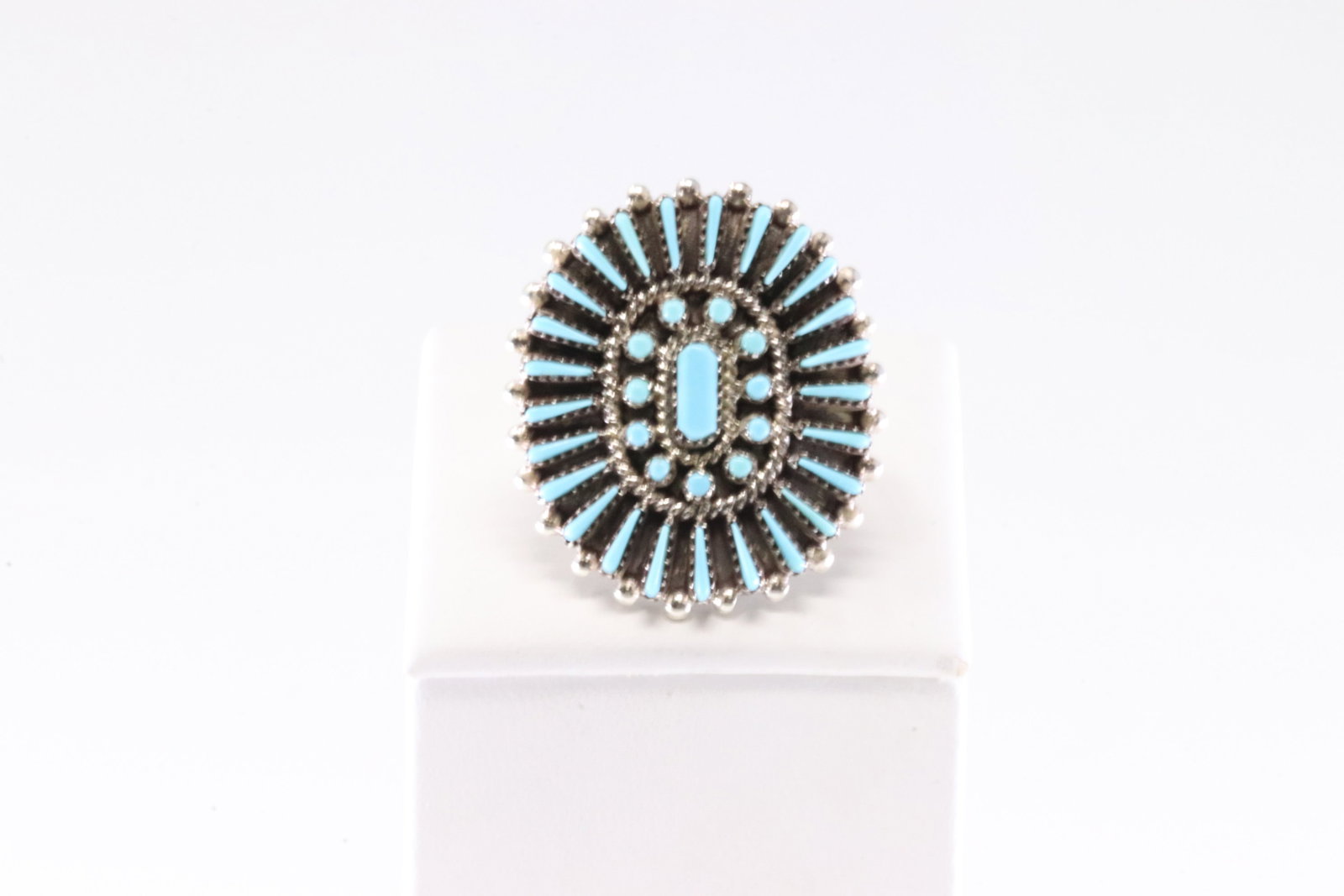 Native America Zuni Sterling Silver Turquoise Ring By S.L.: This is a Native America Zuni Sterling Silver Turquoise Ring By S.L. Ring size: 7.50.