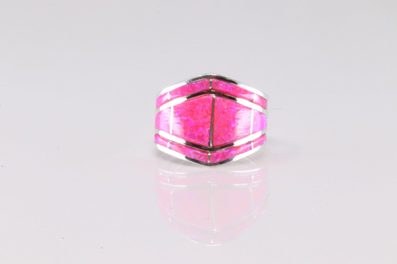 Native America Navajo Sterling Silver Pink Synthetic Opal Ring By A.E. (1 of 4)