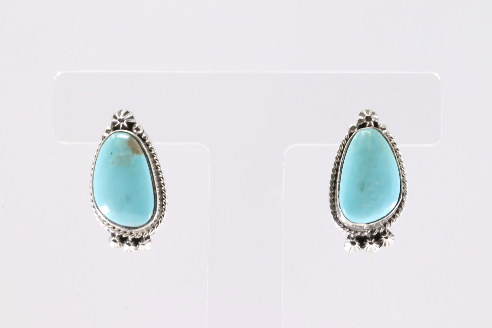 Native America Navajo Sterling Silver Turquoise Post Earring's By Sharon McCarthy.: This is a Native America Navajo Sterling Silver Turquoise Post Earring's By Sharon McCarthy. Stamp From R.B Company.