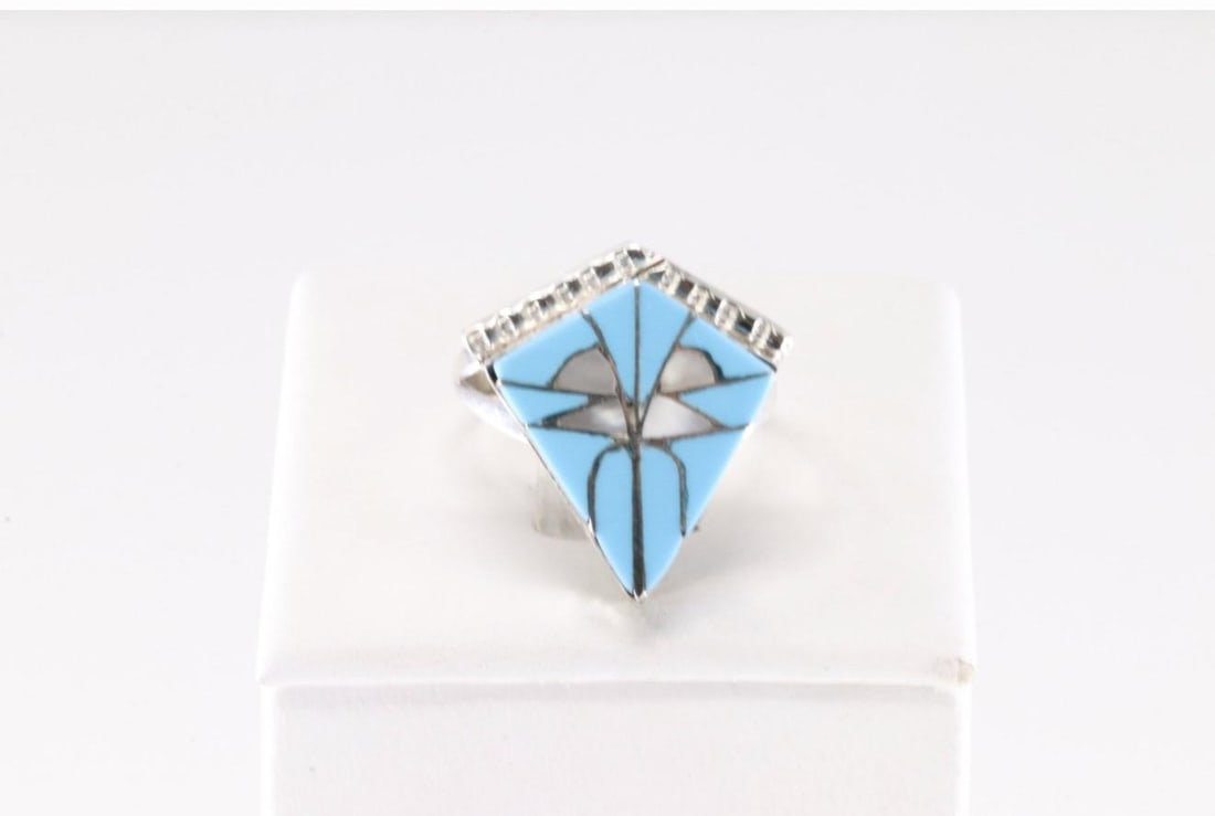 America Sterling Silver Multi-Color Inlay Ring.: This is a America Sterling Silver Multi-Color Inlay Ring. Ring size: 6.25.