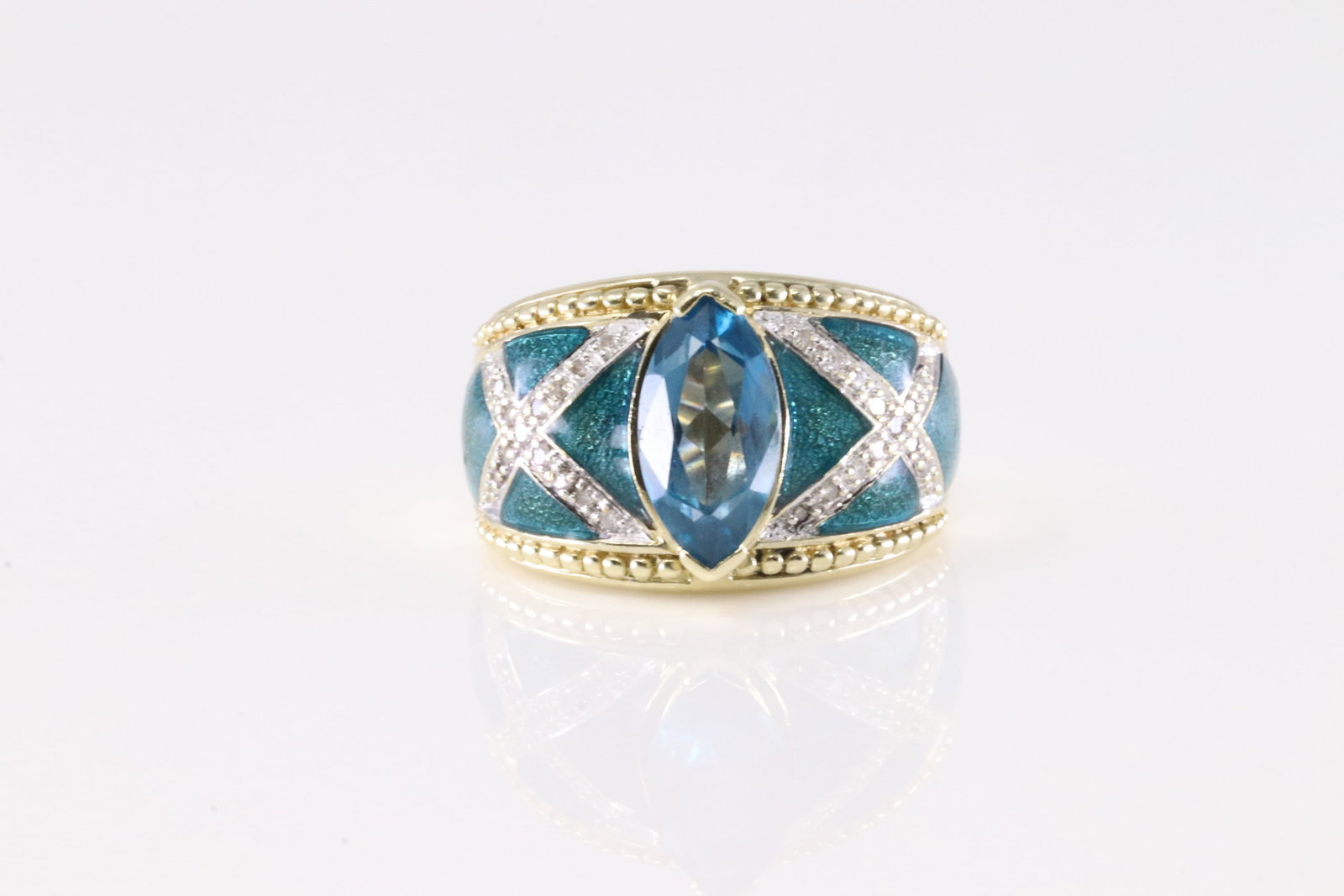 Elegant Blue Topaz & Diamond Ring 14Kt. (1 of 4)