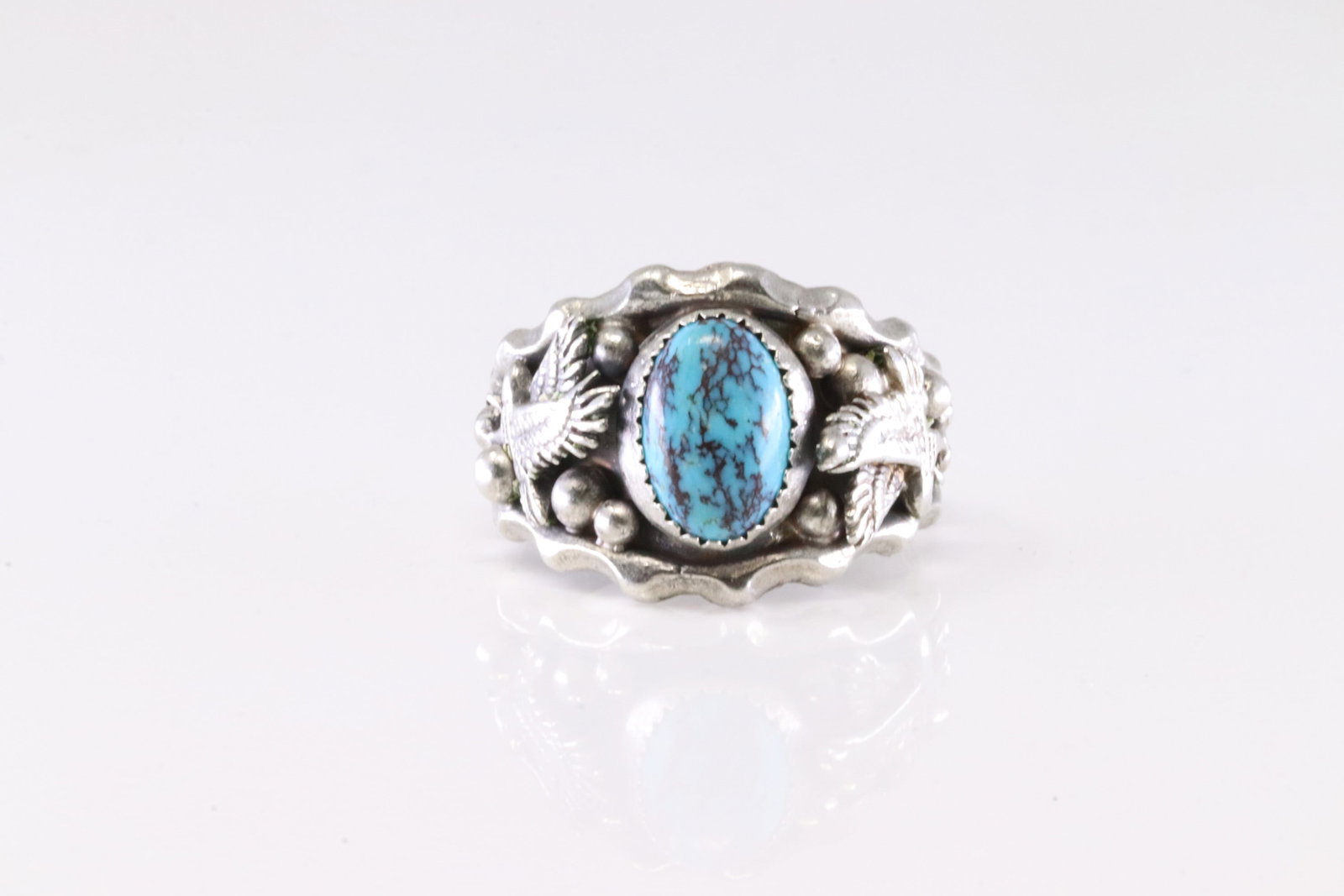 Native America Navajo Sterling Silver Turquoise Ring By Genevieve Francisco.: This is a Native America Navajo Sterling Silver Turquoise Ring By Genevieve Francisco. Stamp By R.B Company. Ring Size: 12.00.