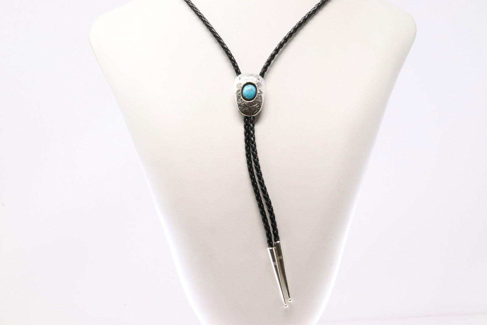 America Sterling Silver Turquoise Tie Bolo Necklace. (1 of 4)