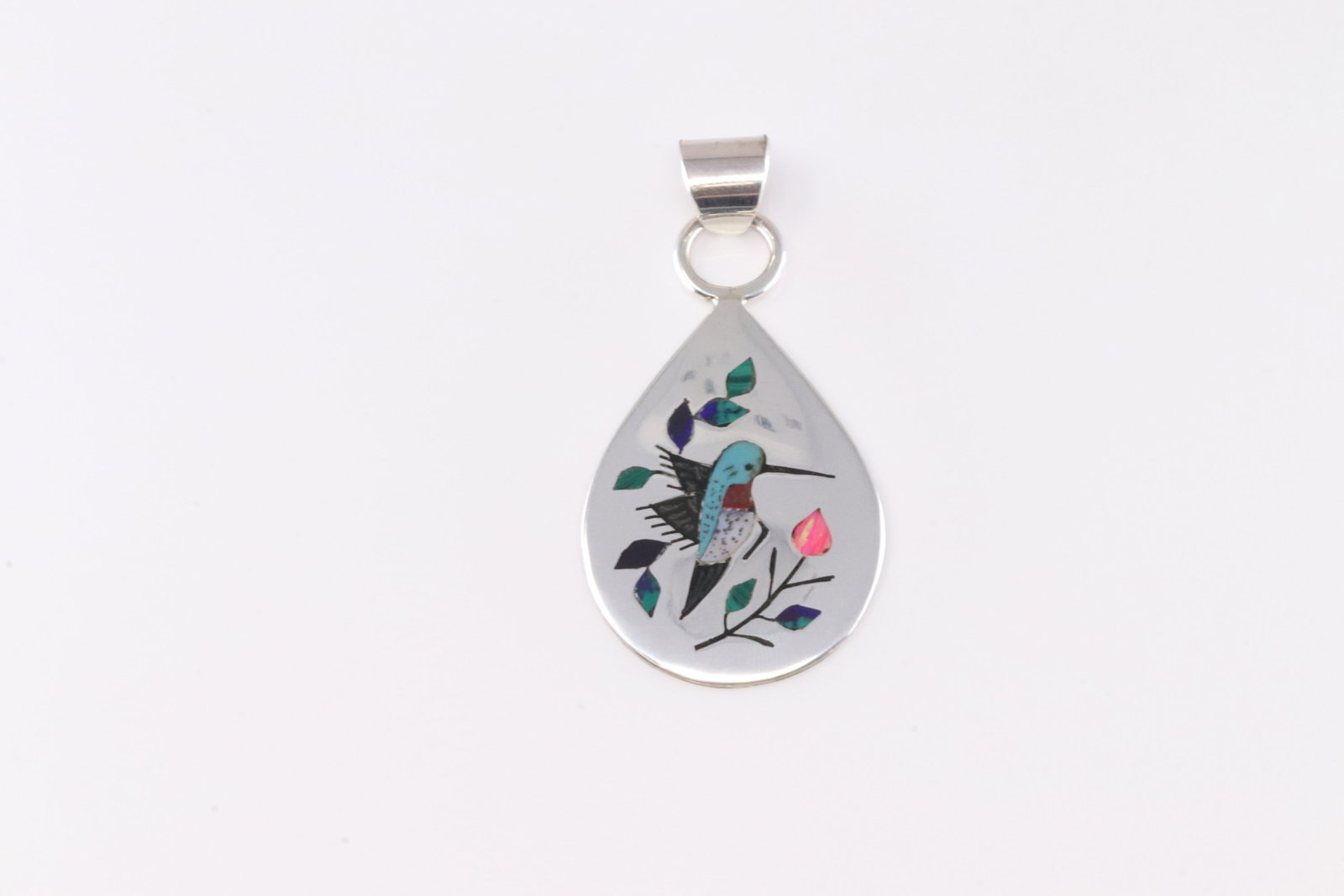 Native America Navajo Sterling Silver Multi-Color Stone Hummingbird Pendant By Raymond Boyd. (1 of 3)