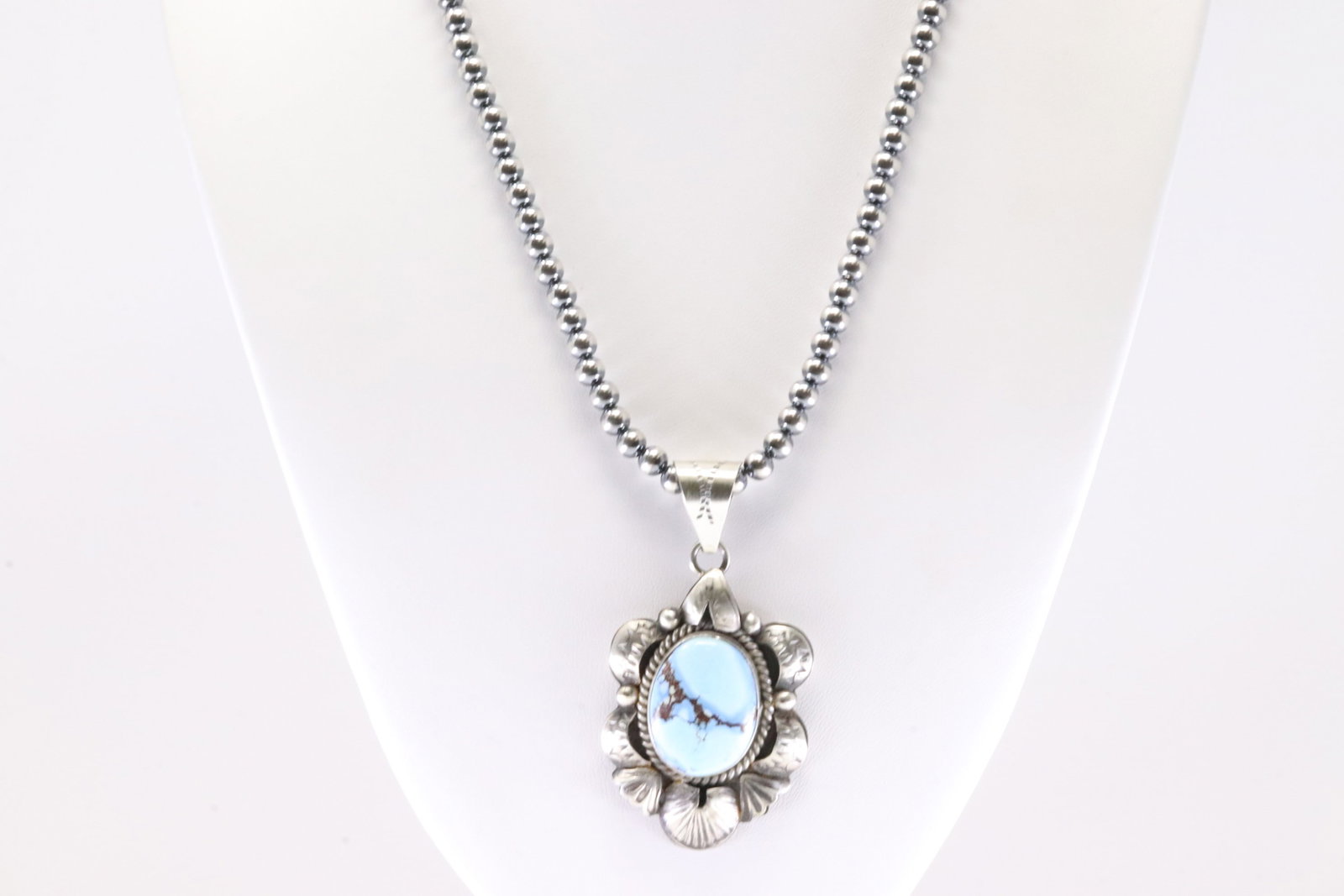 Native America Navajo Stearling Silver Golden Hill Turquoise Pendant By M. with Pearl Beaded (1 of 4)