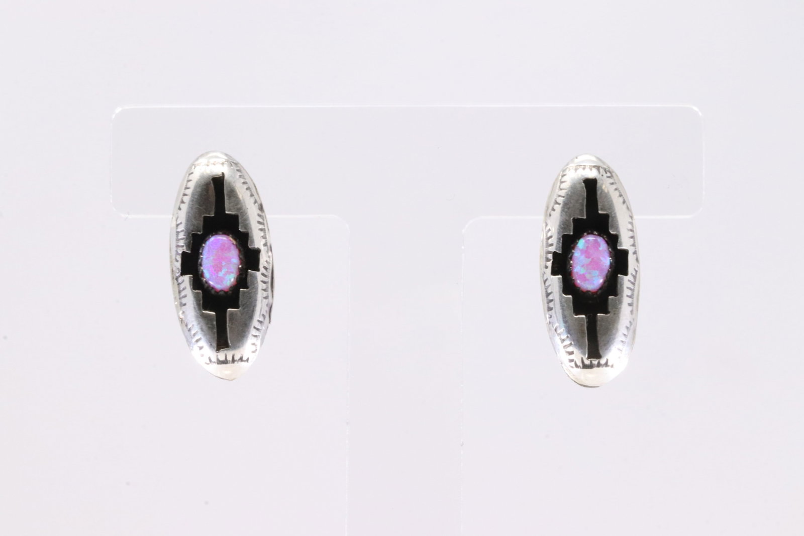 Native America Navajo Stearling Silver Opal Post Earring's By P.: This is a Native America Navajo Stearling Silver Opal Post Earring's By P.