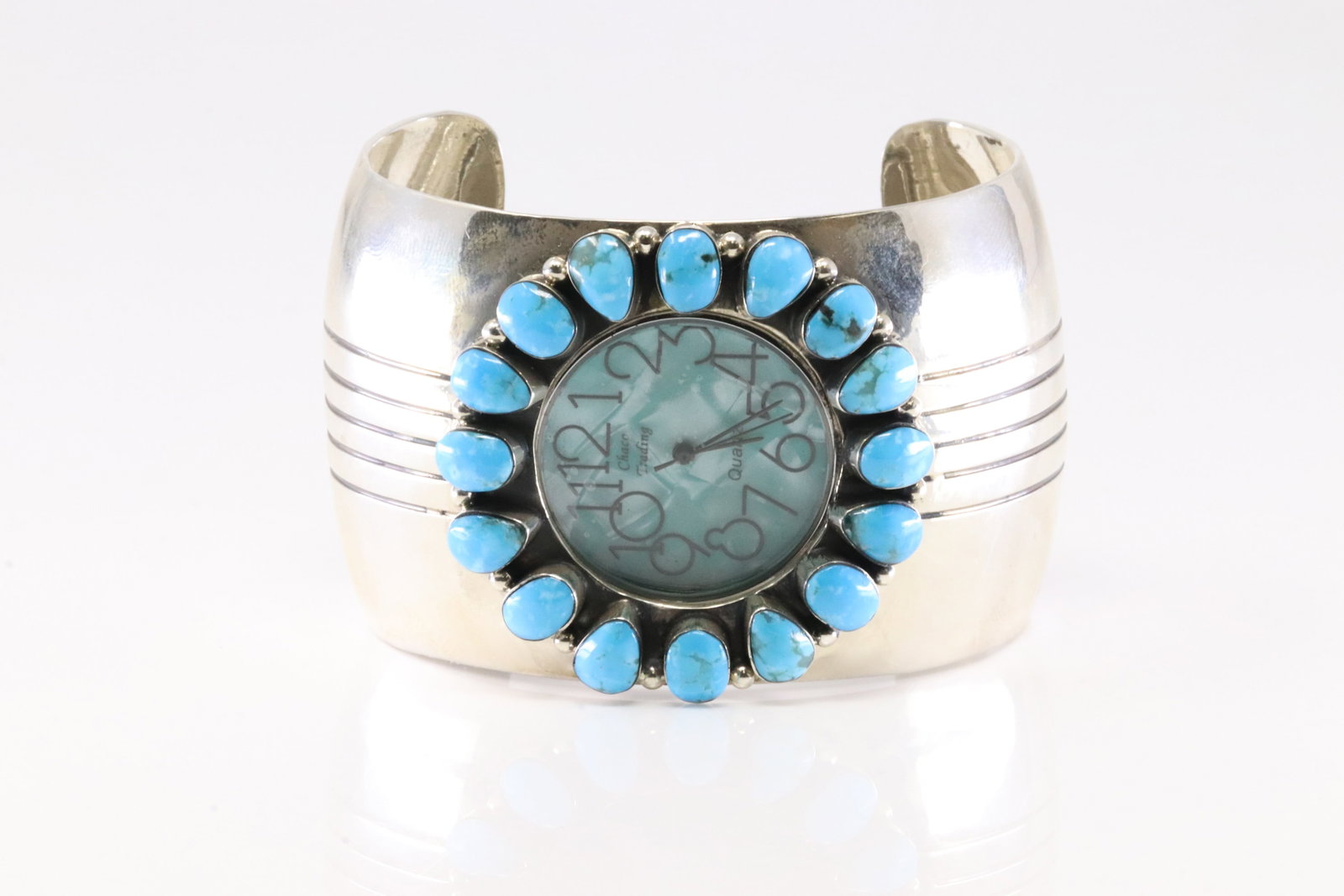 Native America Navajo Sterling Silver Turquoise Watch / Bracelet Cuff By Emerson Delgarito. Stamp (1 of 5)