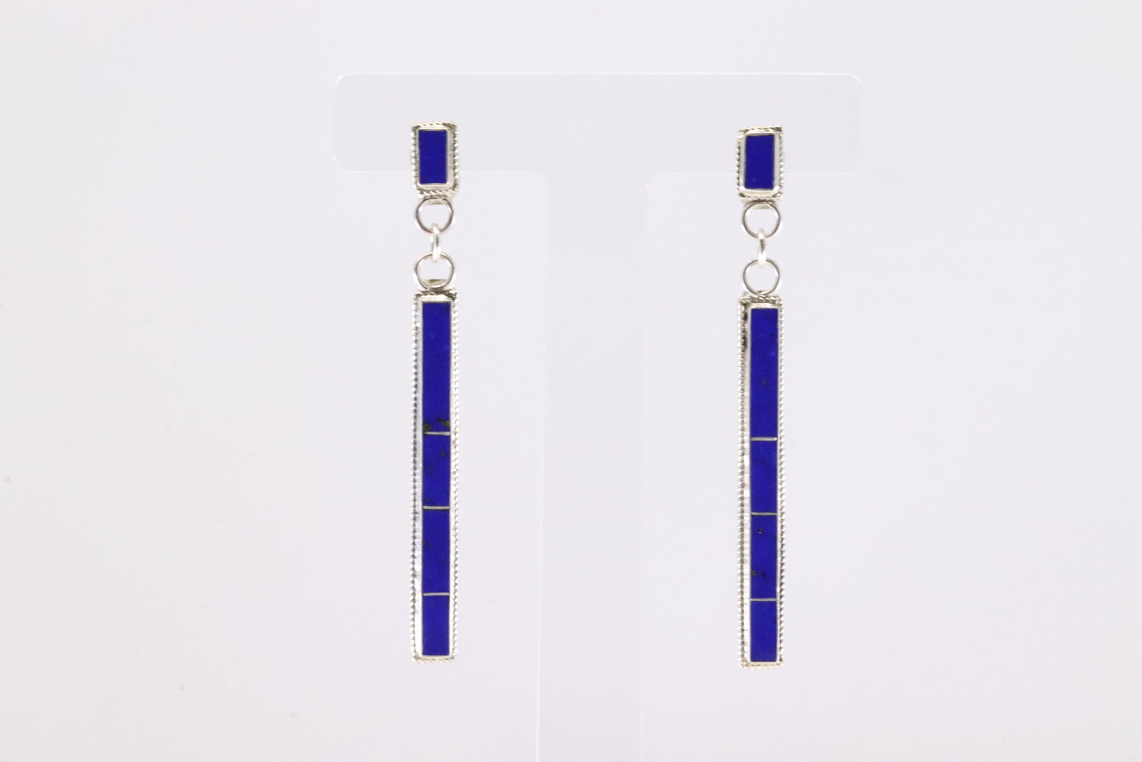 Native America Navajo Sterling Silver Lapis Stone Inlay Post / Dangling Earring's By R.B.: This is a Native America Navajo Sterling Silver Lapis Stone Inlay Post / Dangling Earring's By R.B.
