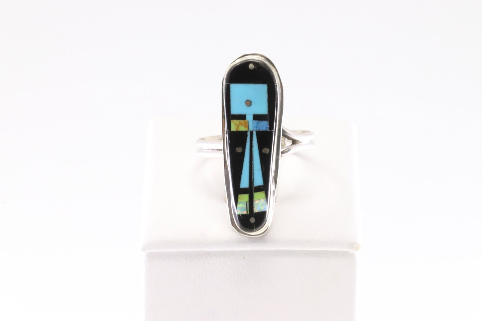 Native America Navajo Sterling Silver Night Sky Inlay Ring By Smith. (1 of 4)