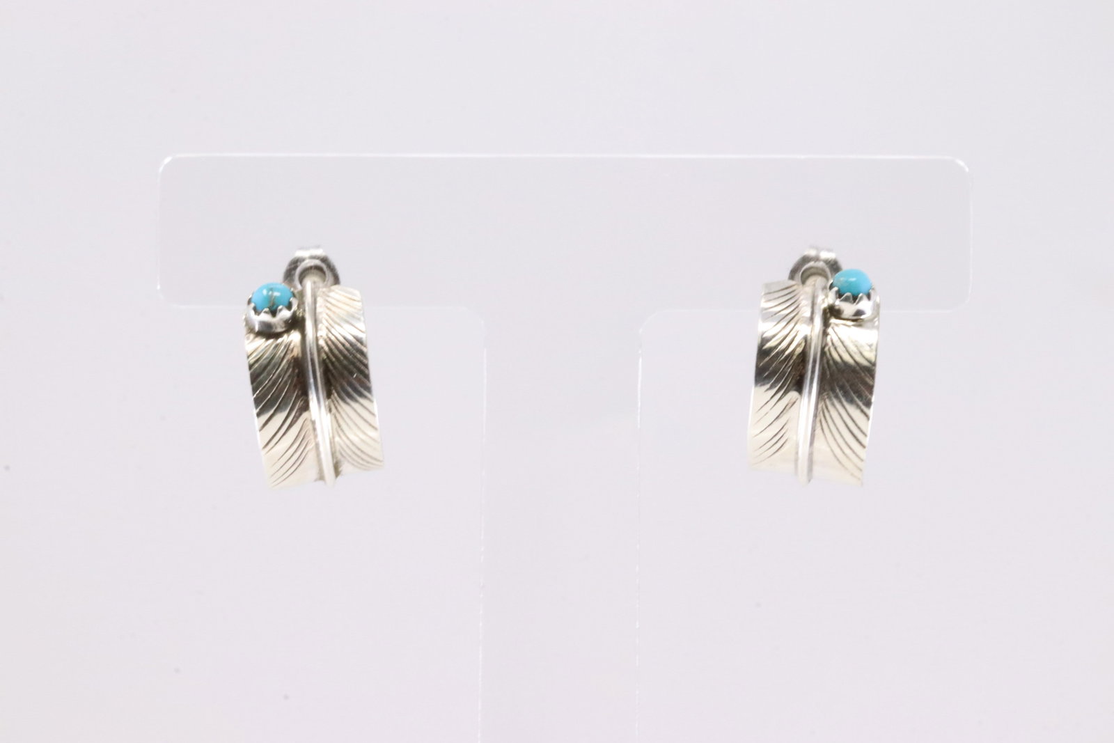 Native America Navajo Sterling Silver Turquoise Feather Hoop Earring's By Aaron Davis. (1 of 3)