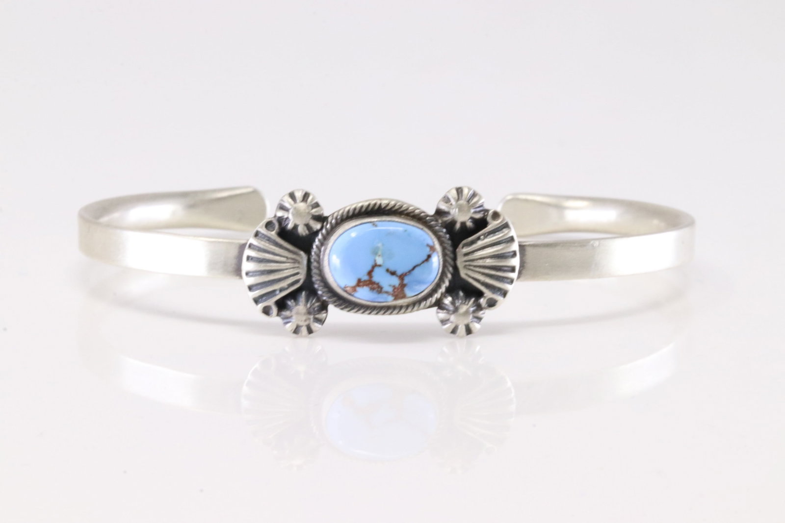 Native America Navajo Sterling Silver Golden Hill Turquoise Bracelet Cuff By Genevieve Francisco. (1 of 4)
