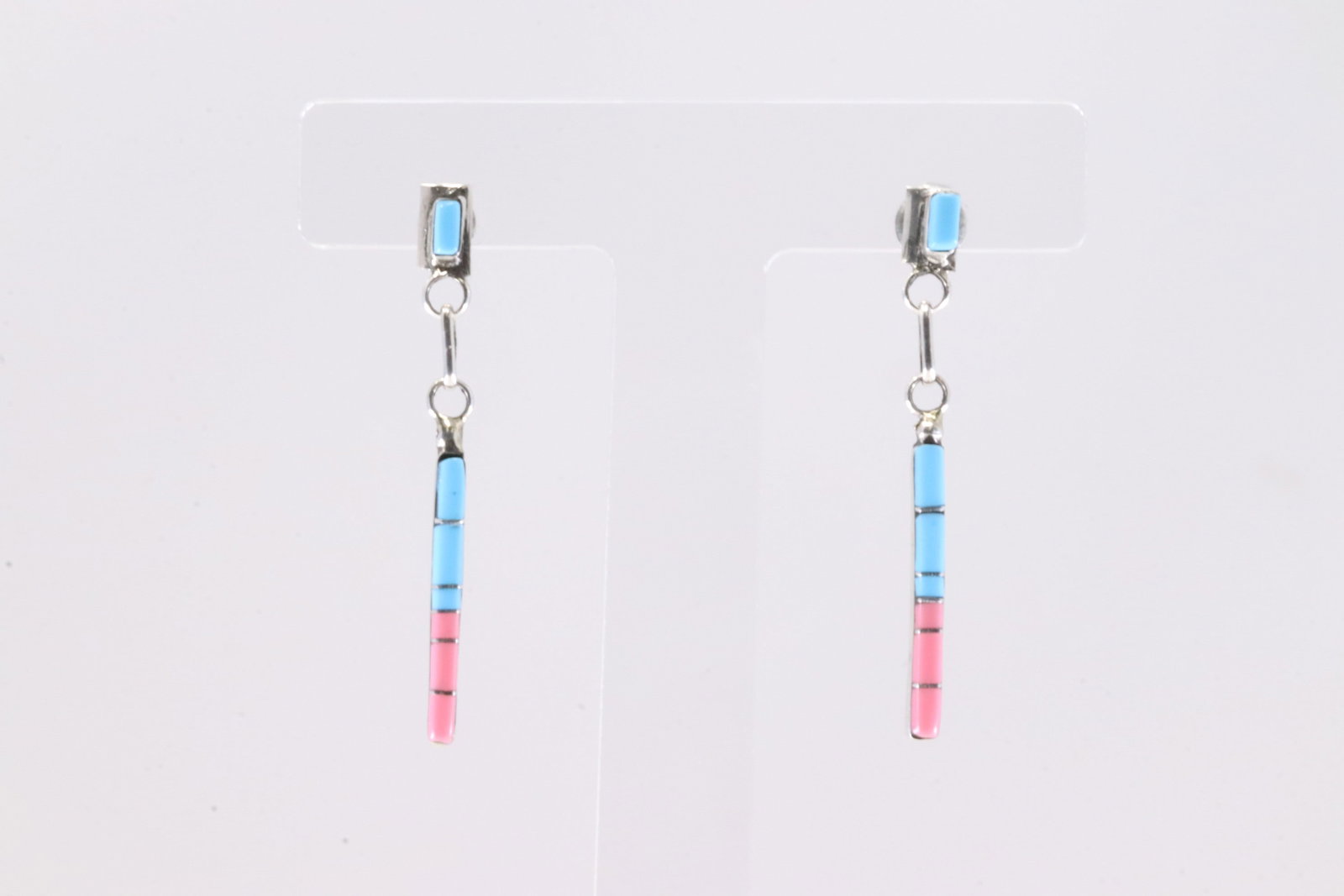 America Sterling Silver Multi-Color Stone Inlay Post / Dangling Earring's.: This is a America Sterling Silver Multi-Color Stone Inlay Post / Dangling Earring's.