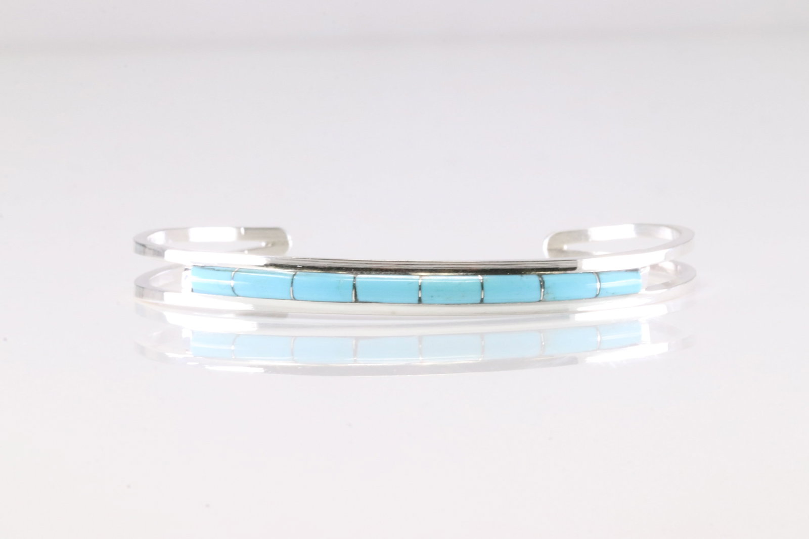Native America Zuni Sterling Silver Turquoise Inlay Bracelet Cuff By Anson Wallace.: This is a Native America Zuni Sterling Silver Turquoise Inlay Bracelet Cuff By Anson Wallace. Stamp AWL.