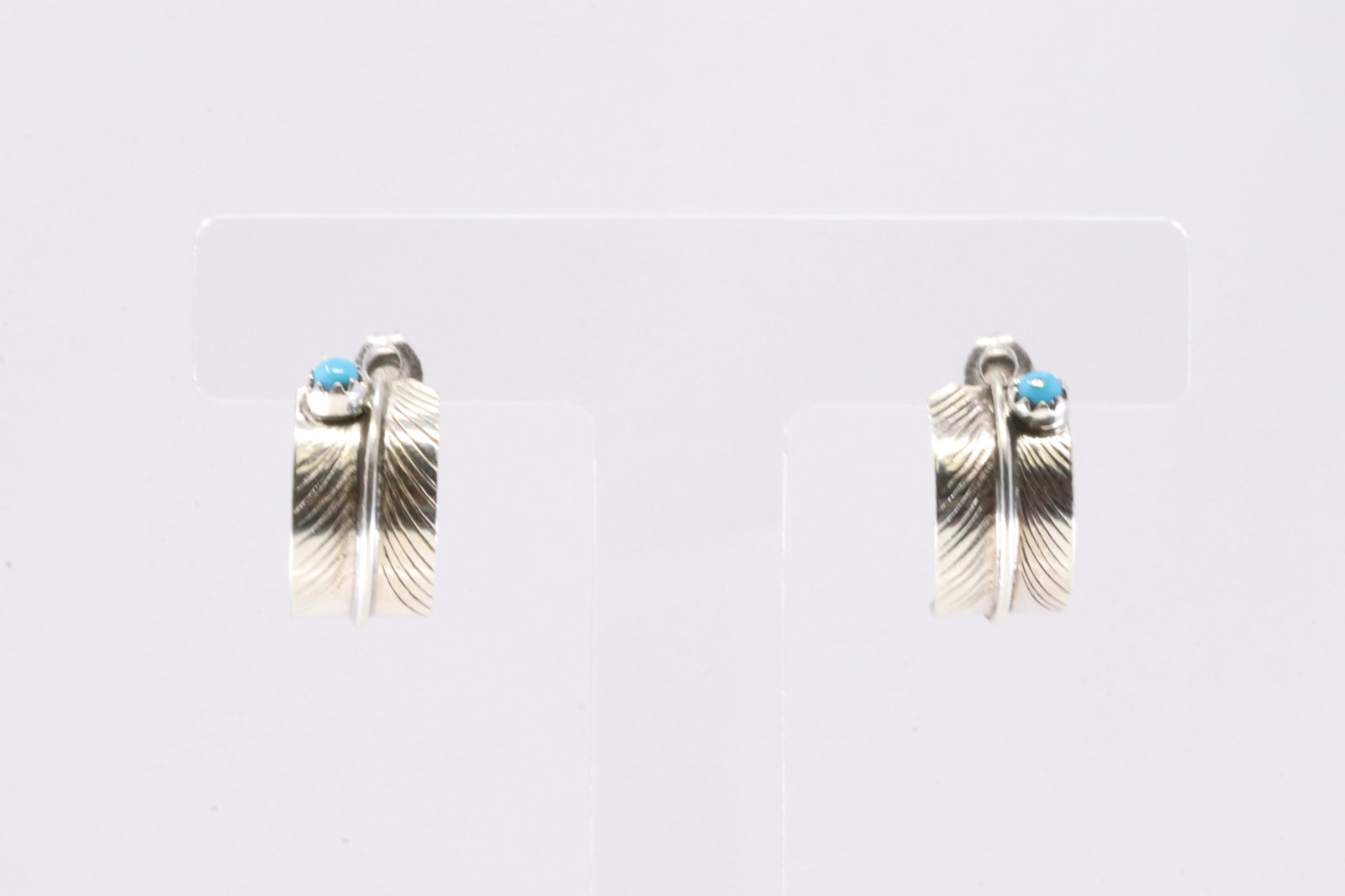 Native America Navajo Sterling Silver Turquoise Feather Hoop Earring's. By D.: This is a Native America Navajo Sterling Silver Turquoise Feather Hoop Earring's By D.