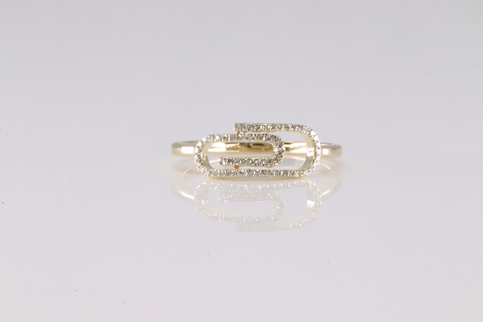 Diamond Paper Clip Ring 10Kt.: 10Kt Yellow Gold Diamond Paper Clip Ring. This Charming Ring has Paper Clip Design with Sparkling Diamonds. Diamonds weight: 0.18ctw.