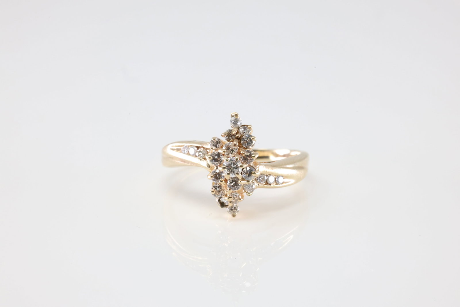 Waterfall Diamond Ring 14Kt.: Ladies 14Kt Yellow Gold Waterfall Diamond Ring. His Charming Ring has Waterfall Desig with Sparkling Diamonds. Diamonds weight approx: 0.50ctw. Ring size: 6.25. Total weight: 3.31 Grams.
