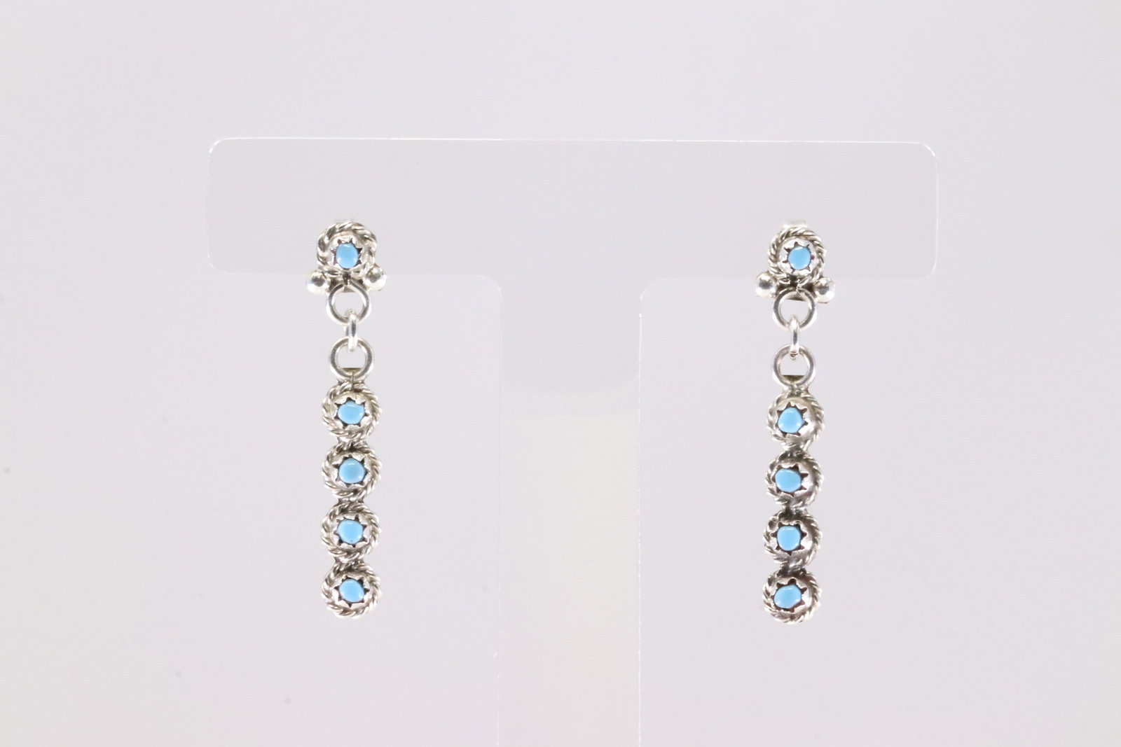 Native America Navajo Sterling Silver Turquoise Post / Dangling Earring's By B.N.: This is a Native America Navajo Sterling Silver Turquoise Post / Dangling Earring's By B.N.