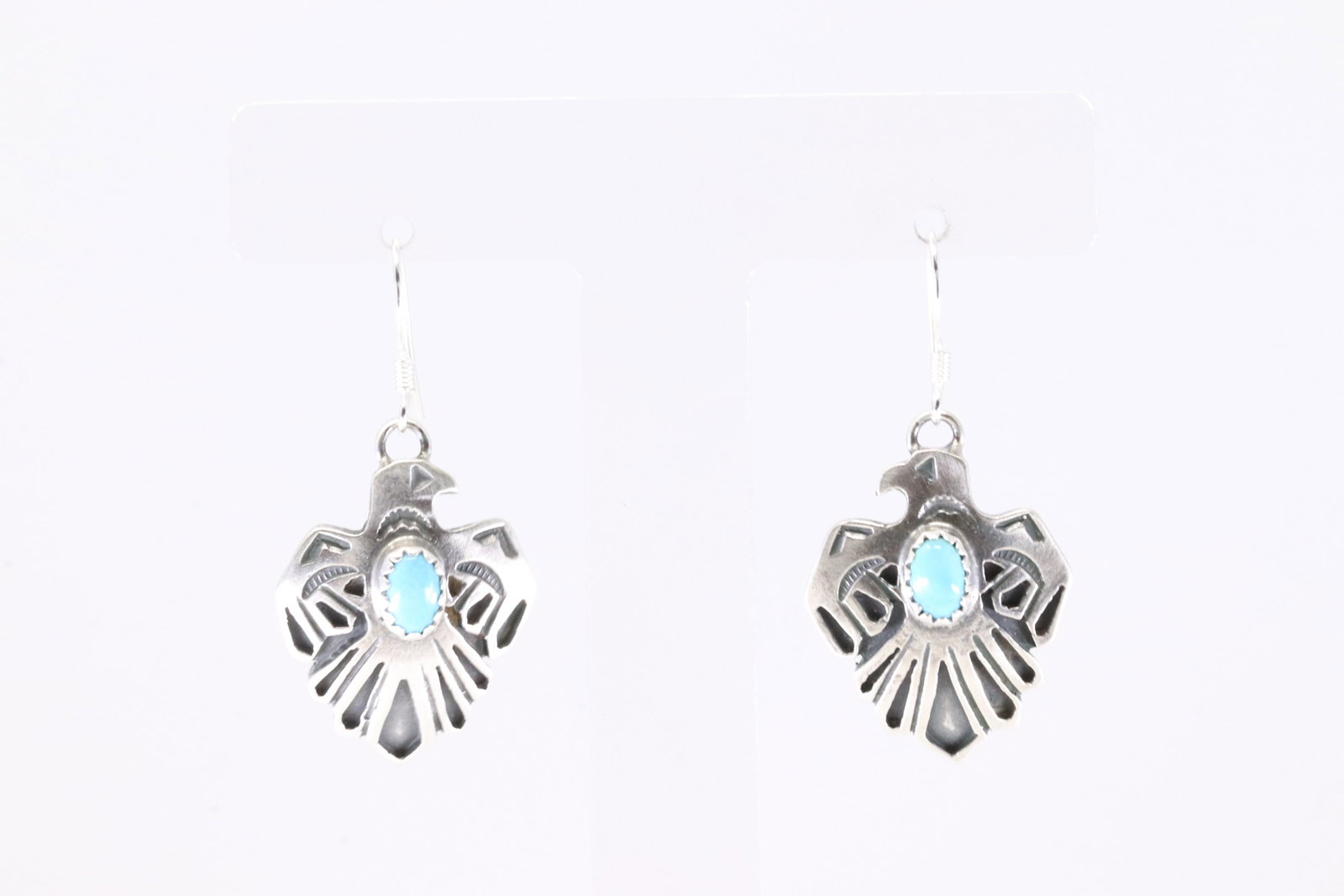 Native America Navajo Sterling Silver Turquoise Thunderbird Dangling Earring's.: This is a Native America Navajo Sterling Silver Turquoise Thunderbird Dangling Earring's. Stamp By R.B Company.