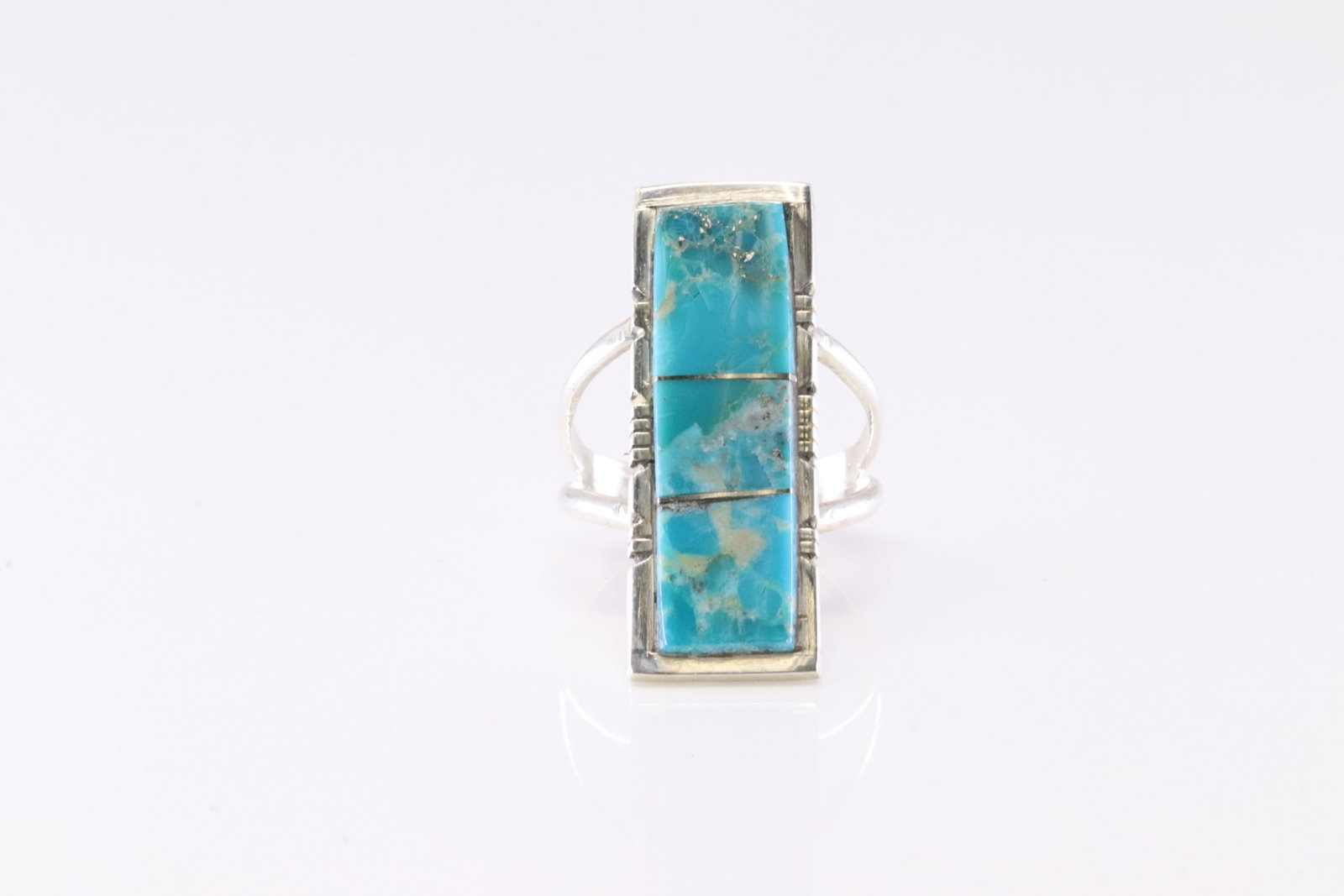 Native America Navajo Sterling Silver Turquoise Inlay Ring By S.F.: This is a Native America Navajo Sterling Silver Turquoise Inlay Ring By S.F. Ring size: 8.50.