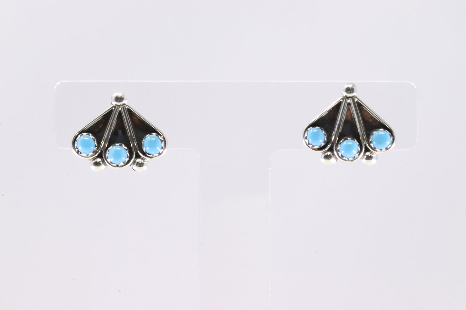Native America Zuni Sterling Silver Turquoise Post Earring's By M.L.: This is a Native America Zuni Sterling Silver Turquoise Post Earring's By M.L.