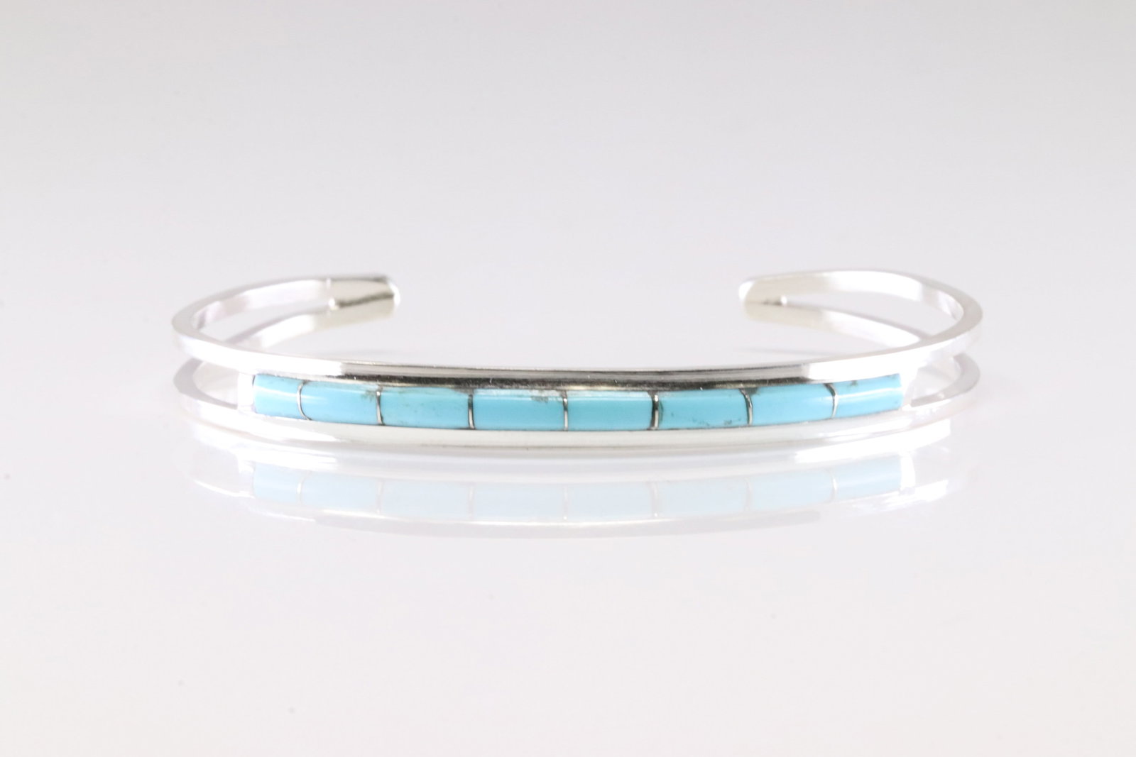 Native America Navajo Sterling Silver Turquoise Inlay Bracelet Cuff By A.L.W.: This is a Native America Navajo Sterling Silver Turquoise Inlay Bracelet Cuff By A.L.W.