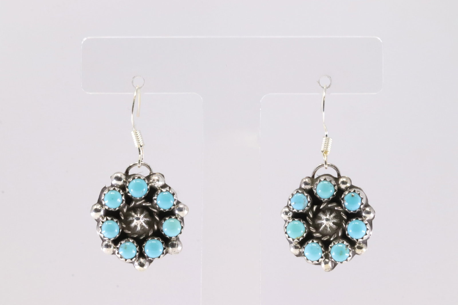 Native America Navajo Sterling Silver Kingmna Turquoise Dangling Earring's By Fairren Begay.: This is a Native America Navajo Sterling Silver Kingmna Turquoise Dangling Earring's By Fairren Begay.