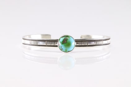 Native America Navajo Sterling Silver Sonora Gold Turquoise Bracelet Cuff By B.Morgan.