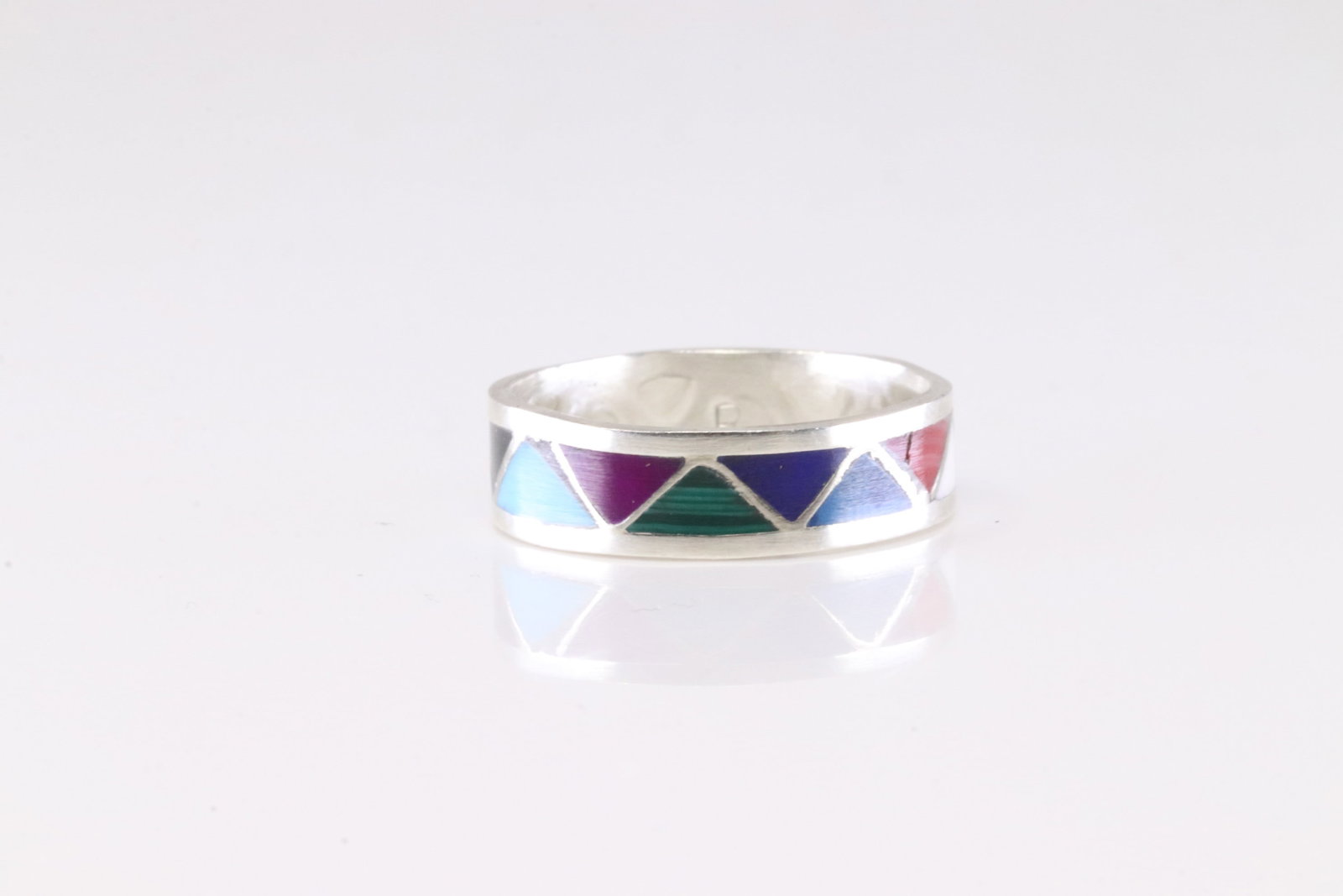 Native America Navajo Stearling Silver Multi-Color Stone Inlay Ring By B. (1 of 4)