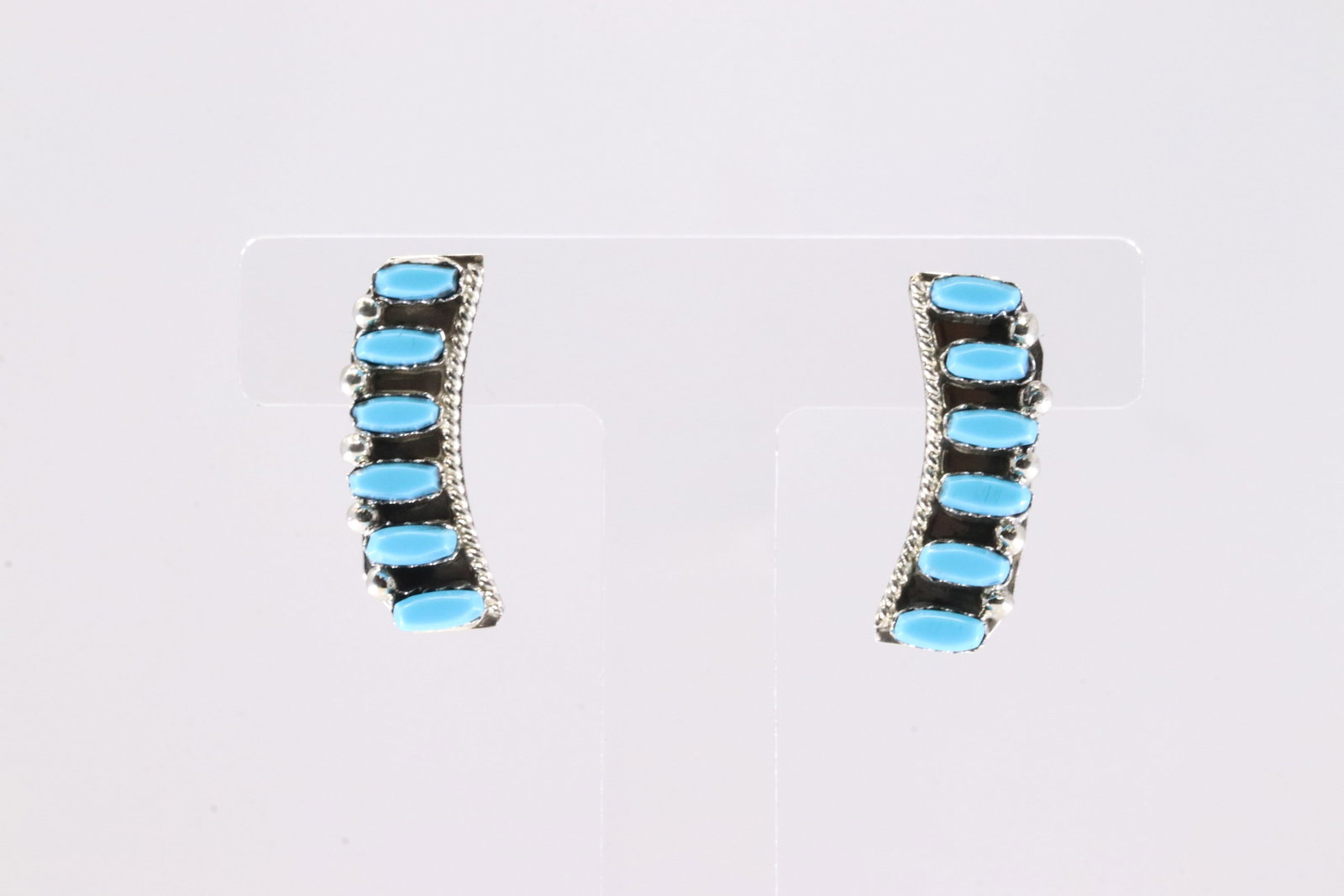 Native America Zuni Sterling Silver Turquoise Post Earring's By Veronica Martza.: This is a Native America Zuni Sterling Silver Turquoise Post Earring's By Veronica Martza. Stamp Veronica.