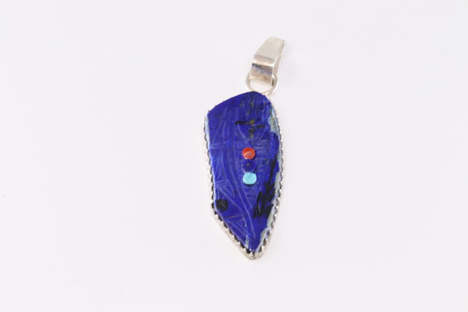 Native America Zuni Sterling Silver Lapis Corn Maiden Pendant By Gloria Chattia. (1 of 3)