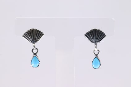 Native America Navajo Sterling Silver Turquoise Post Dangling Earring's By Marie Bahe. From R.B