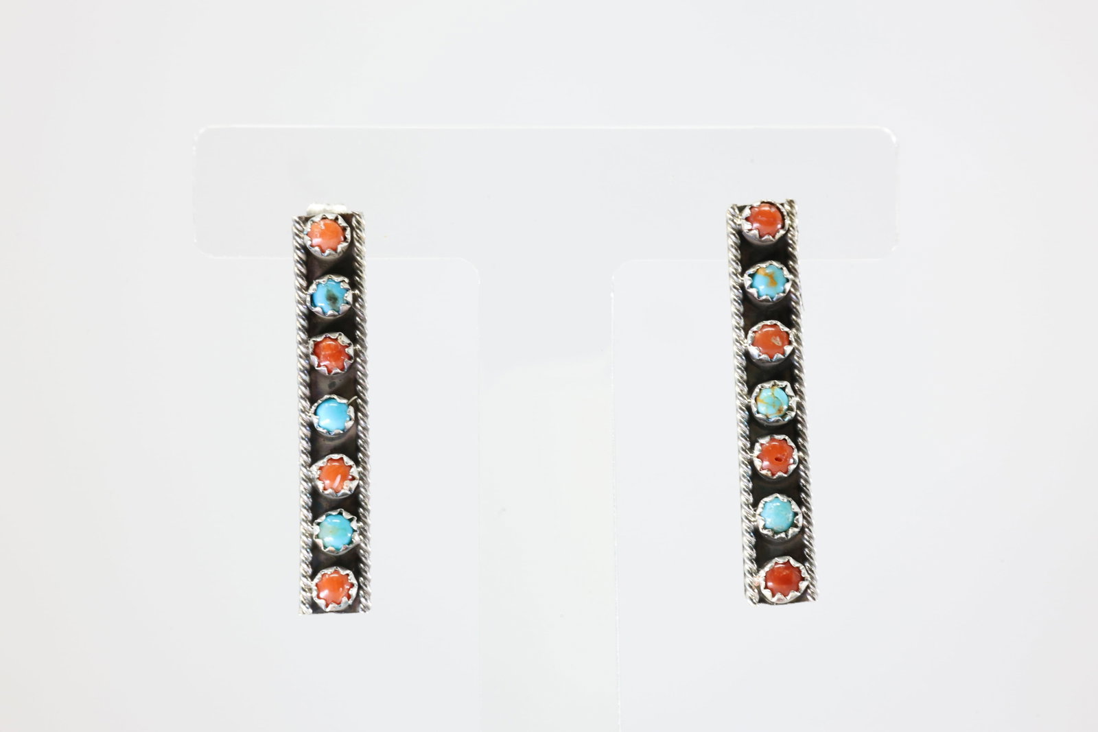 America Sterling Silver Coral & Turquoise Post Earring's. (1 of 3)