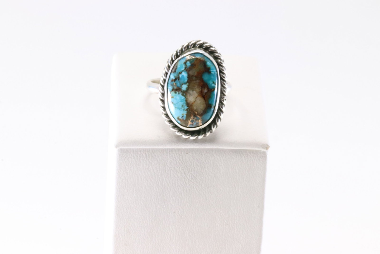 Native America Navajo Sterling Silver Turquoise Compressed Ring By Dixon. (1 of 4)