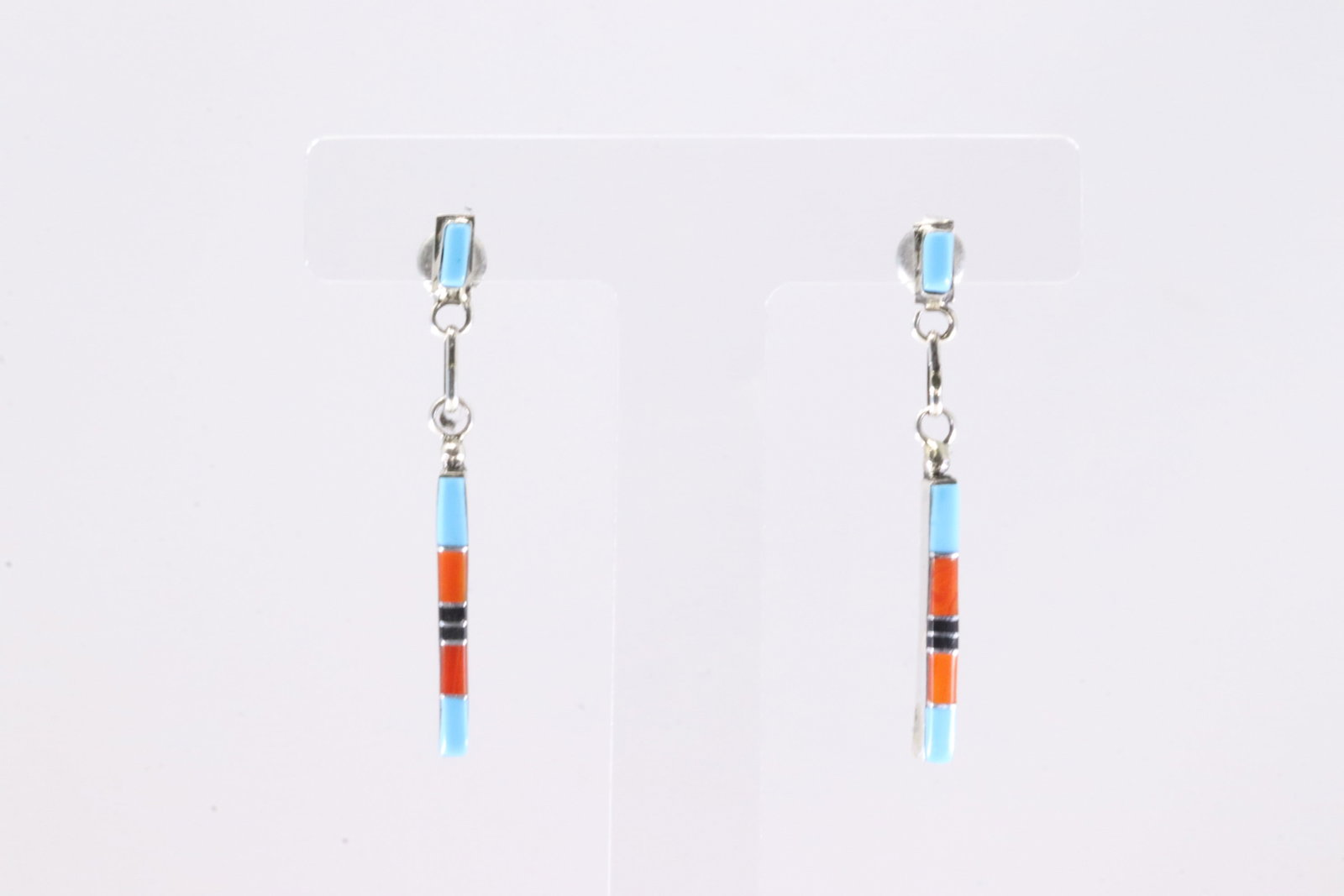 America Sterling Silver Multi-Color Stone Inlay Post / Dangling Earring's.: This is a America Sterling Silver Multi-Color Stone Inlay Post / Dangling Earring's.