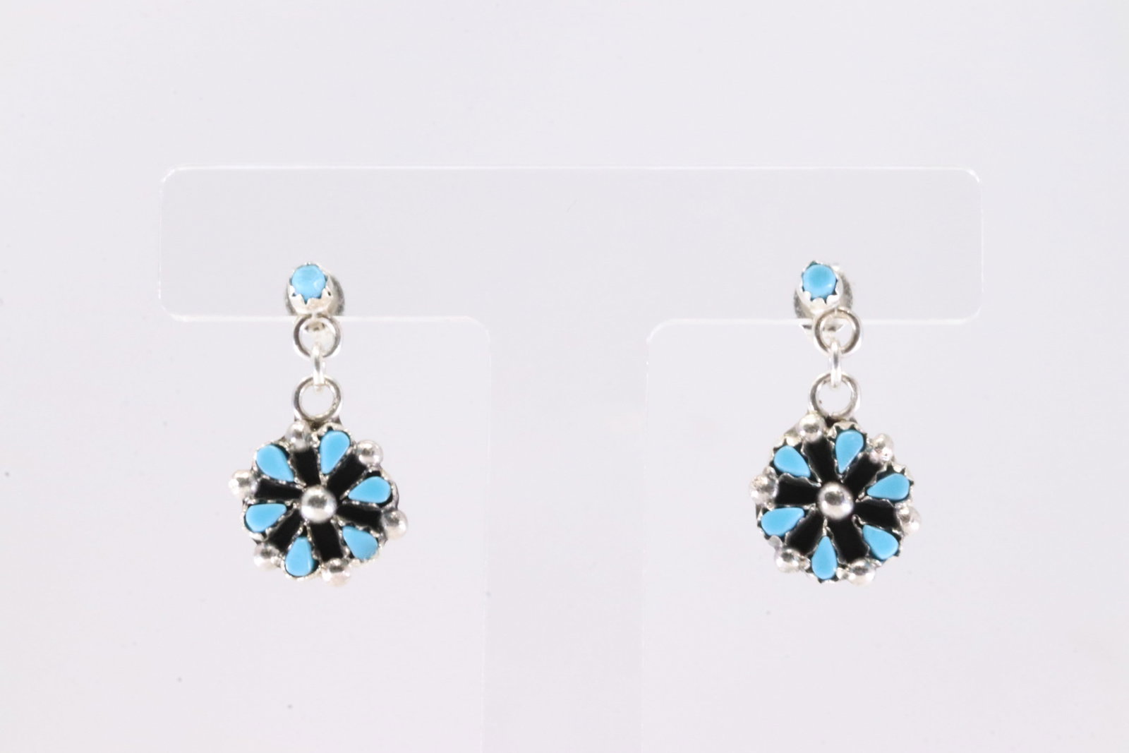 Native America Zuni Sterling Silver Turquoise Post / Dangling Earring's By Tricia Leekity.: This is a Native America Zuni Sterling Silver Turquoise Post / Dangling Earring's By Tricia Leekity.