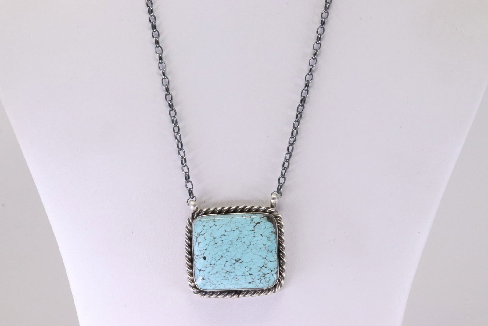 Native America Navajo Sterling Silver Kingman Turquoise Necklace By A.L. (1 of 4)