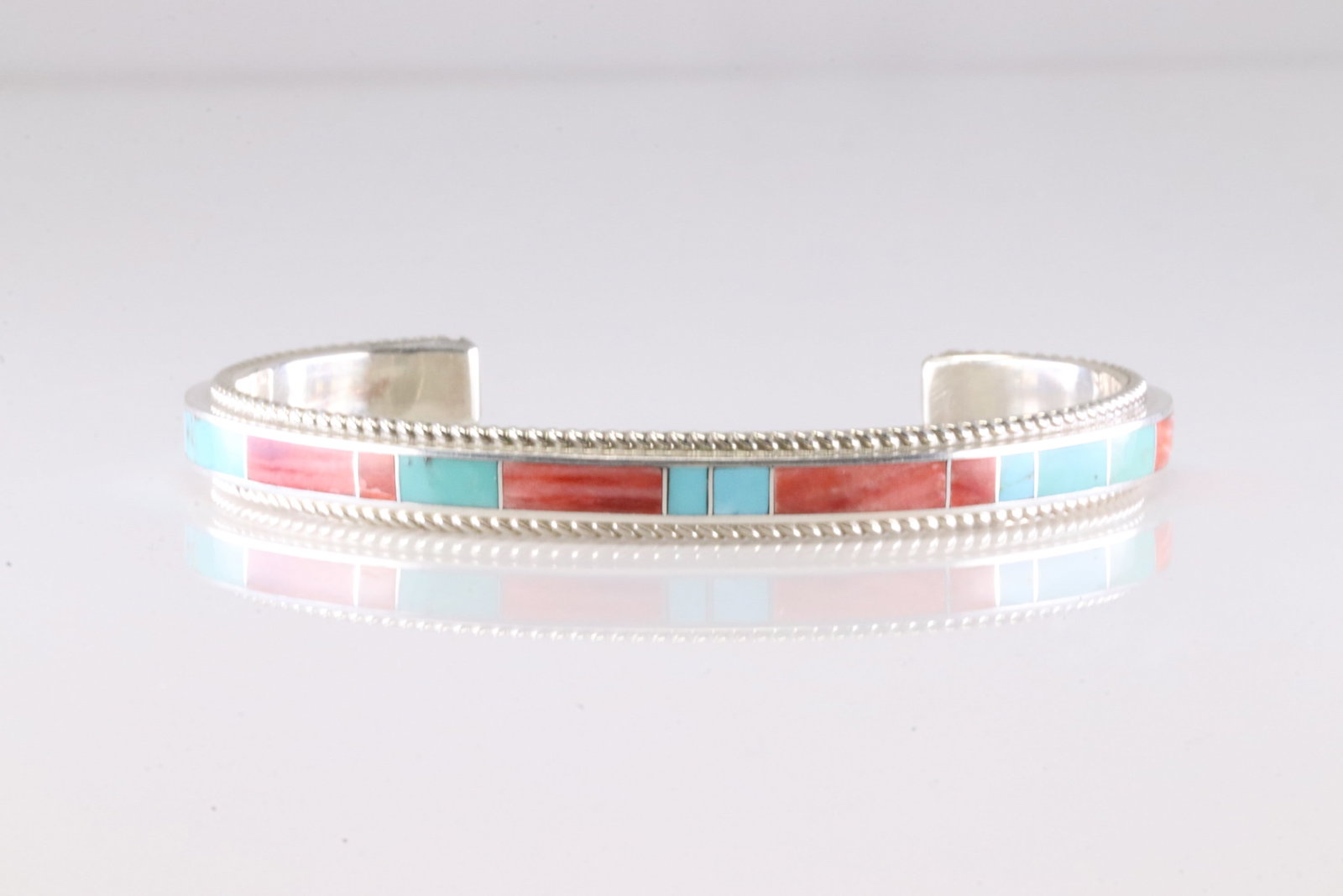 Native America Navajo Sterling Silver Multi-Color Stone Inlay Bracelet Cuff By R.B. (1 of 4)