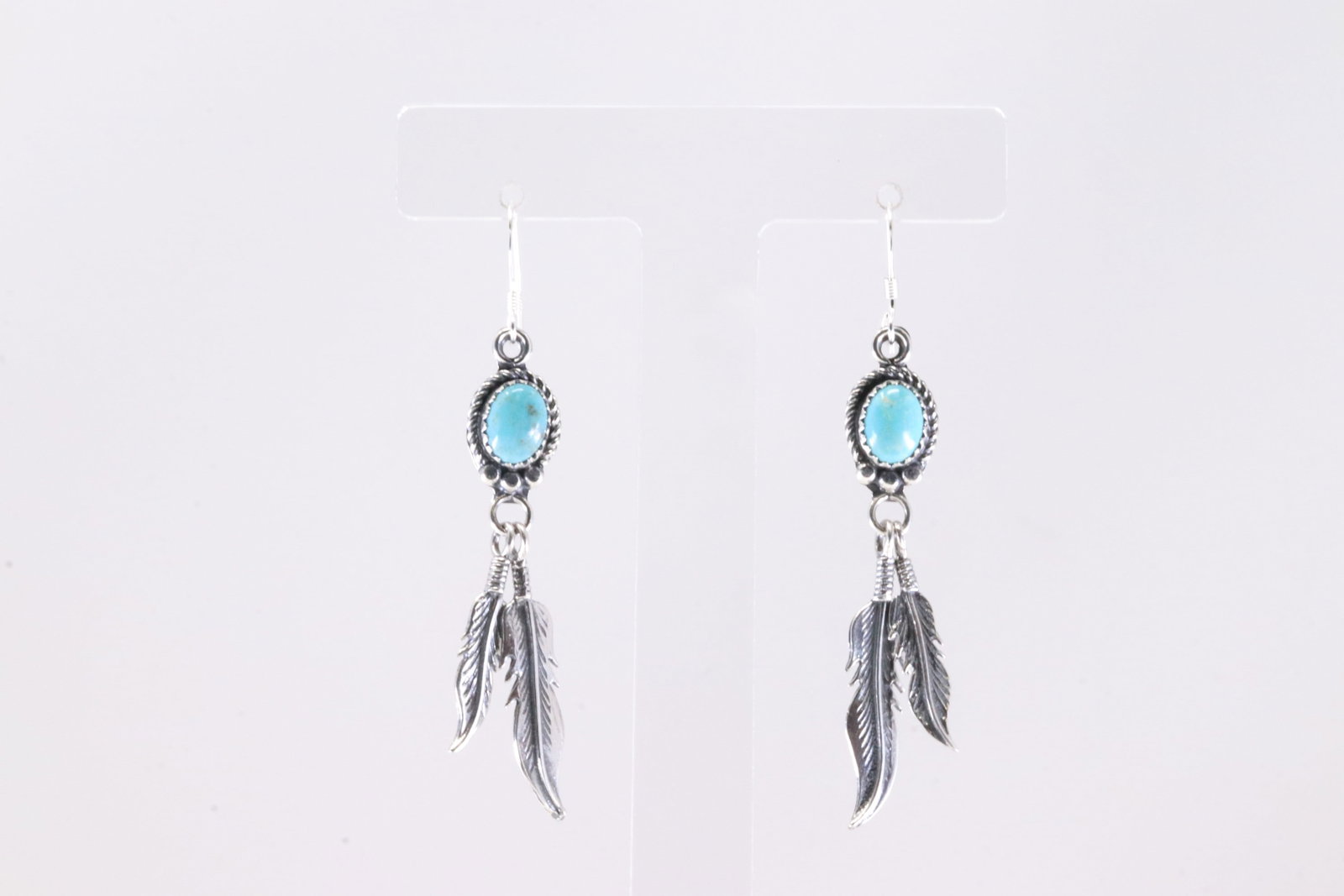 America Sterling Silver Turquoise Feather Dangling Earring's. (1 of 4)