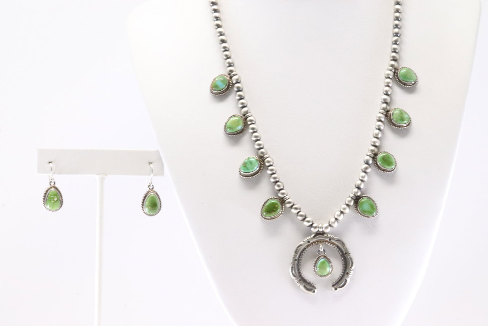 Native America Navajo Sterling Silver Sonora Gold Turquoise Naja Necklace & Earring's Set By S.H. (1 of 6)